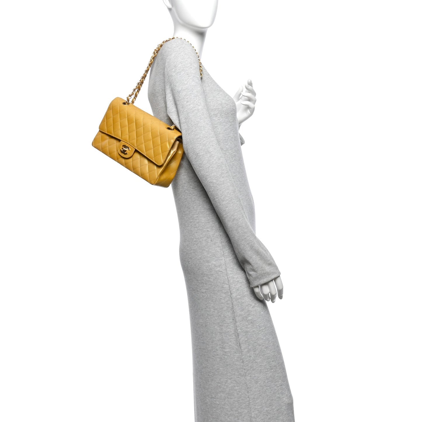 Metallic Patent Quilted Medium Double Flap Gold