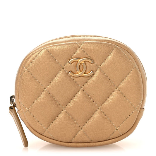 Metallic Lambskin Quilted Zip Around Classic Coin Purse Gold