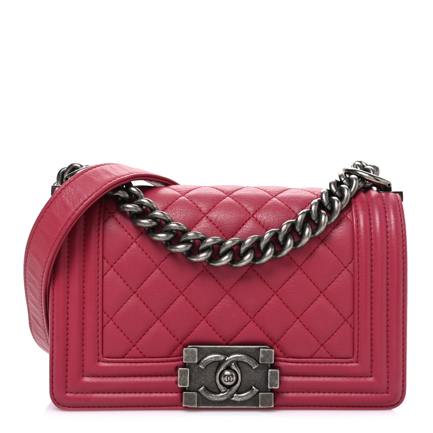 Calfskin Quilted Small Boy Flap Dark Pink
