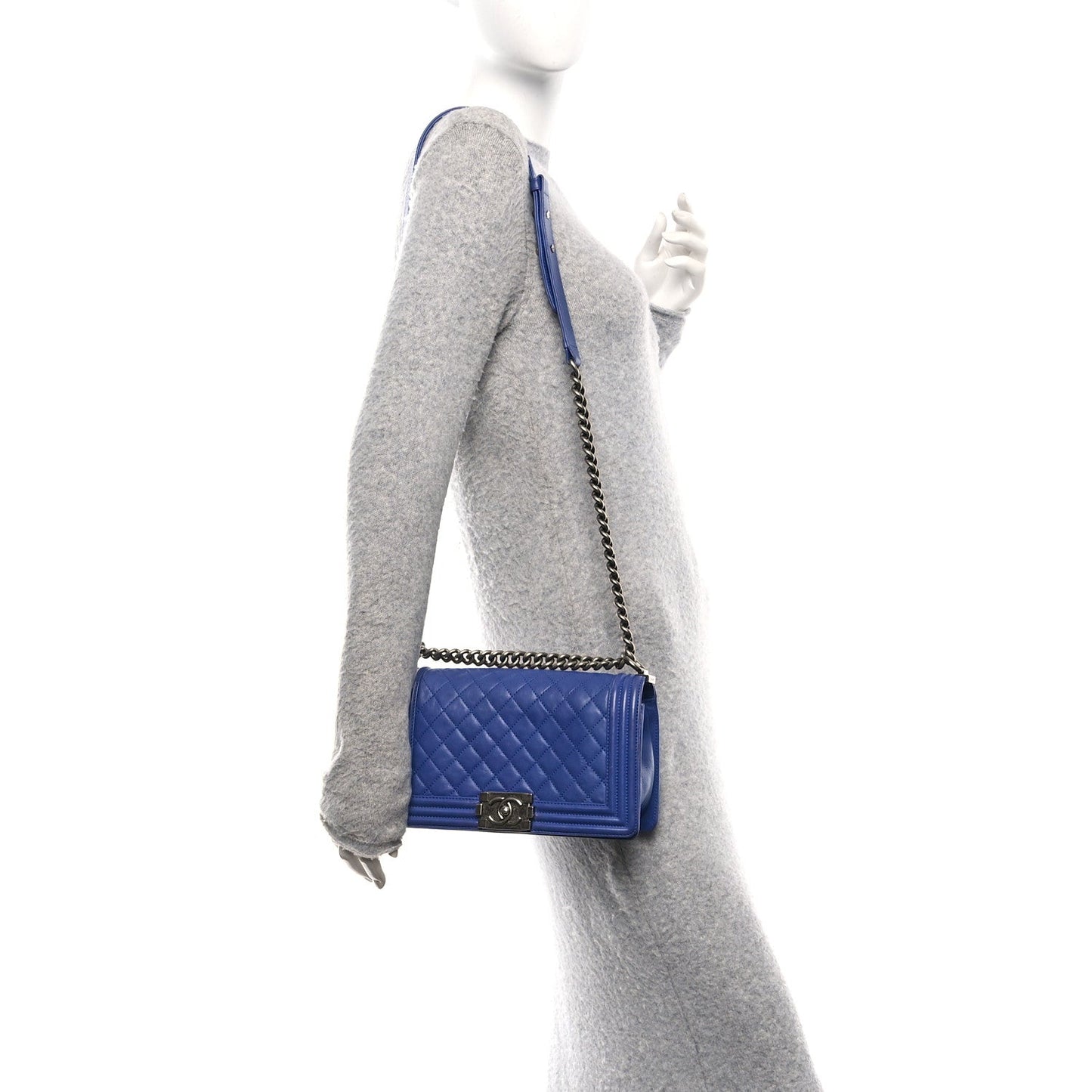 Calfskin Quilted Medium Boy Flap Blue