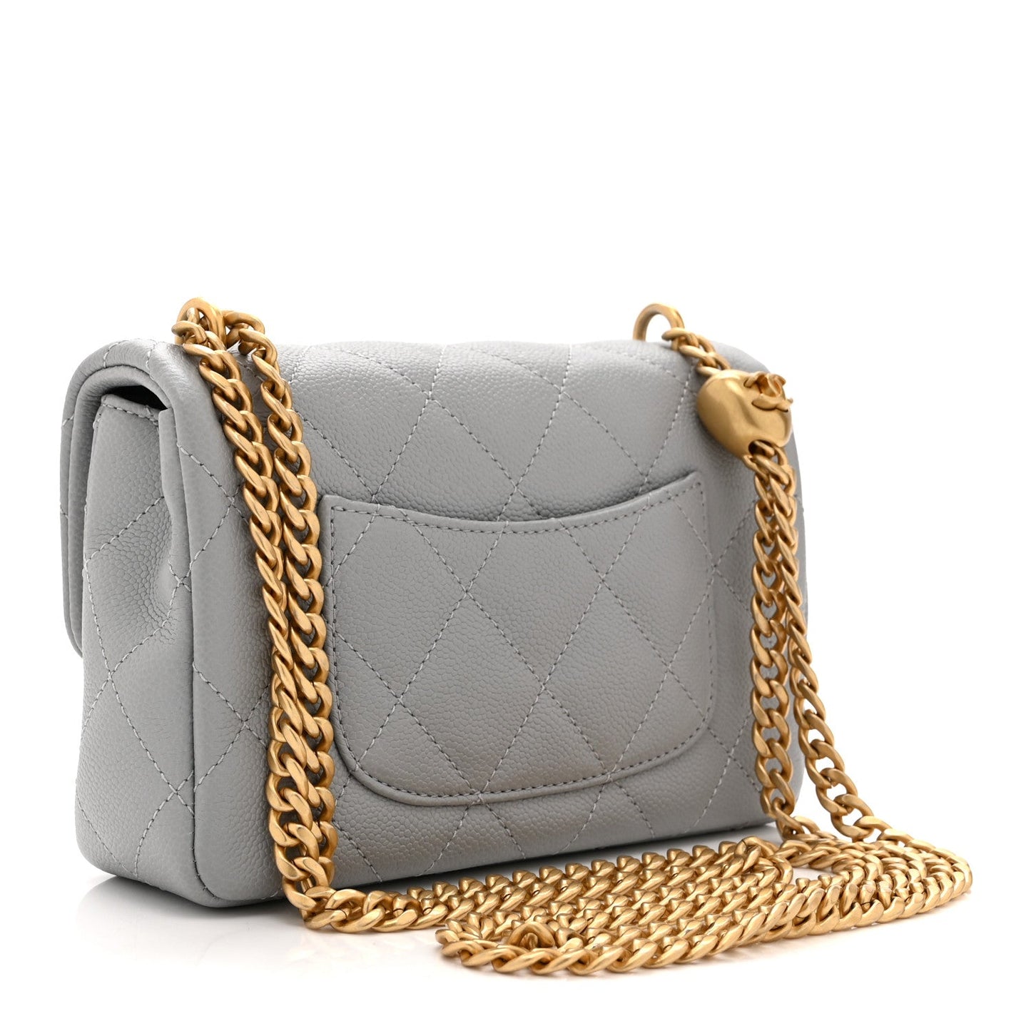 Caviar Quilted Mini Sweetheart Rectangular Flap Light Grey