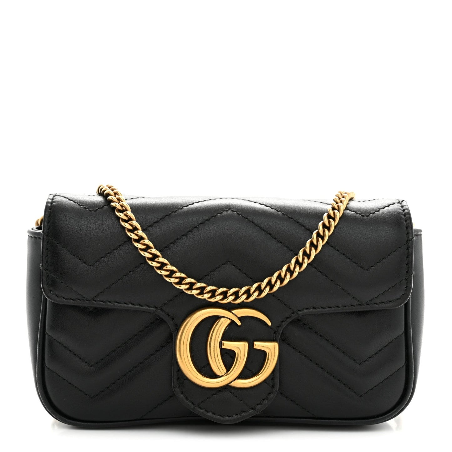 Calfskin Matelasse Super Mini GG Marmont Shoulder Bag Black