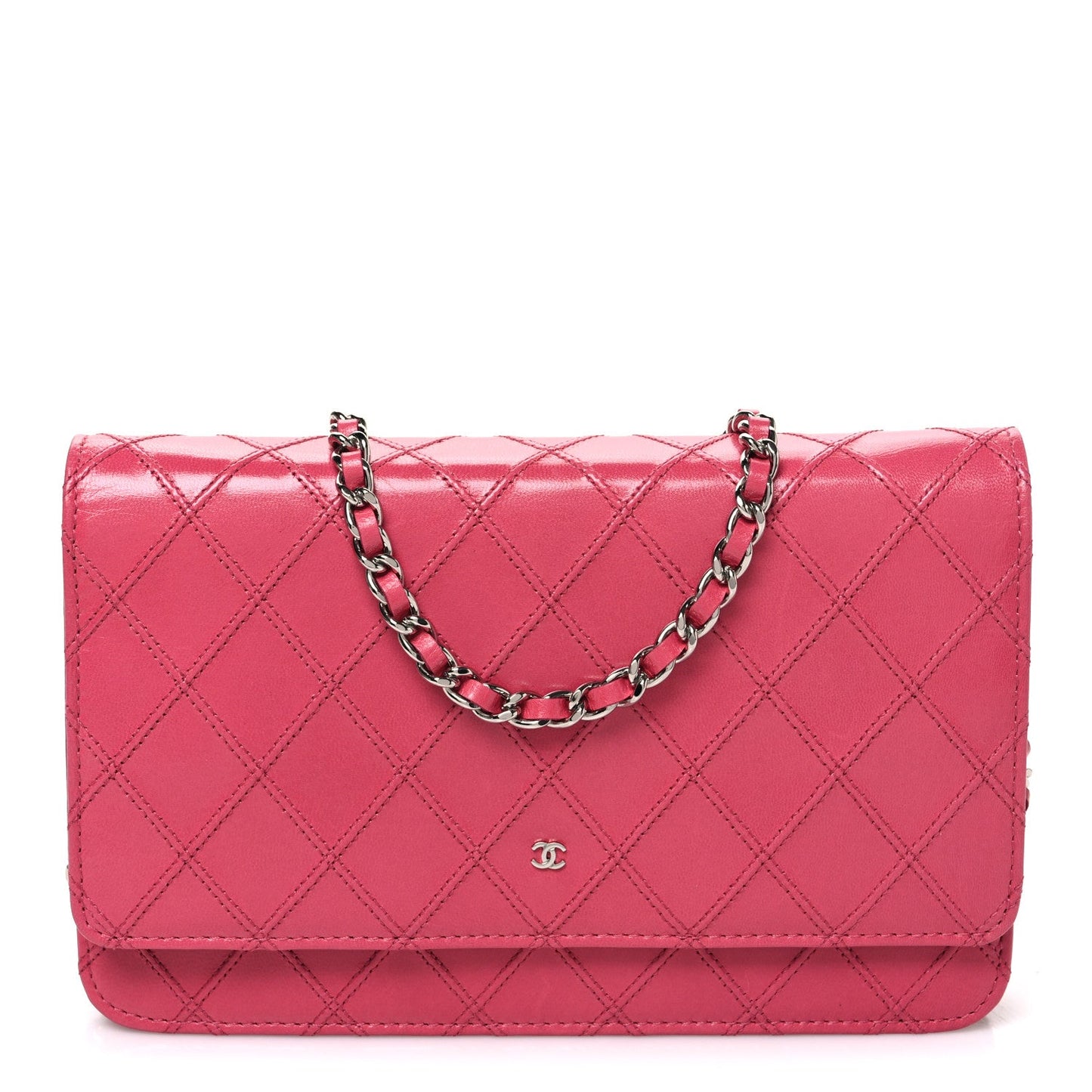 Lambskin Diamond Stitched Wallet On Chain WOC Pink