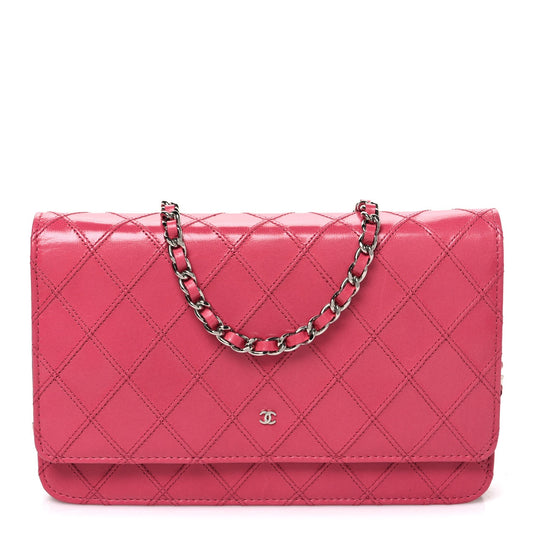 Lambskin Diamond Stitched Wallet On Chain WOC Pink