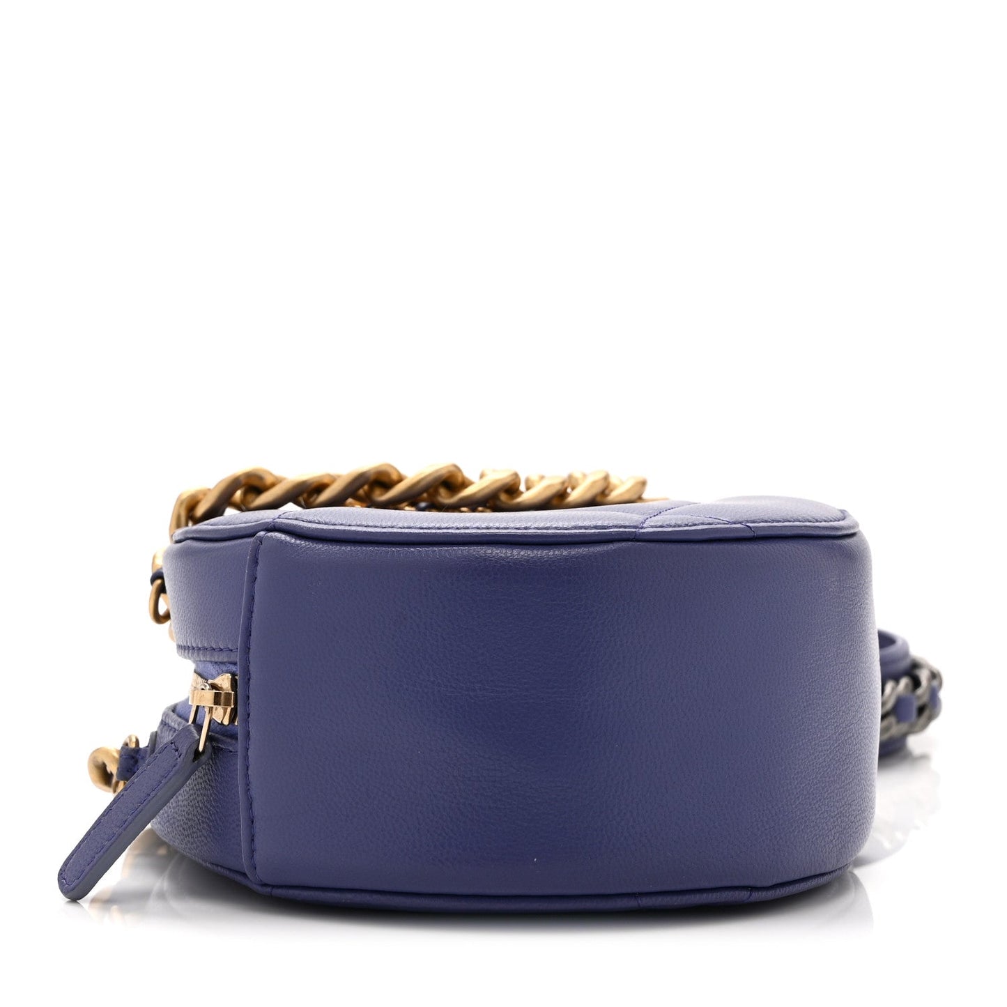 Lambskin Quilted Chanel 19 Round Clutch With Chain Purple