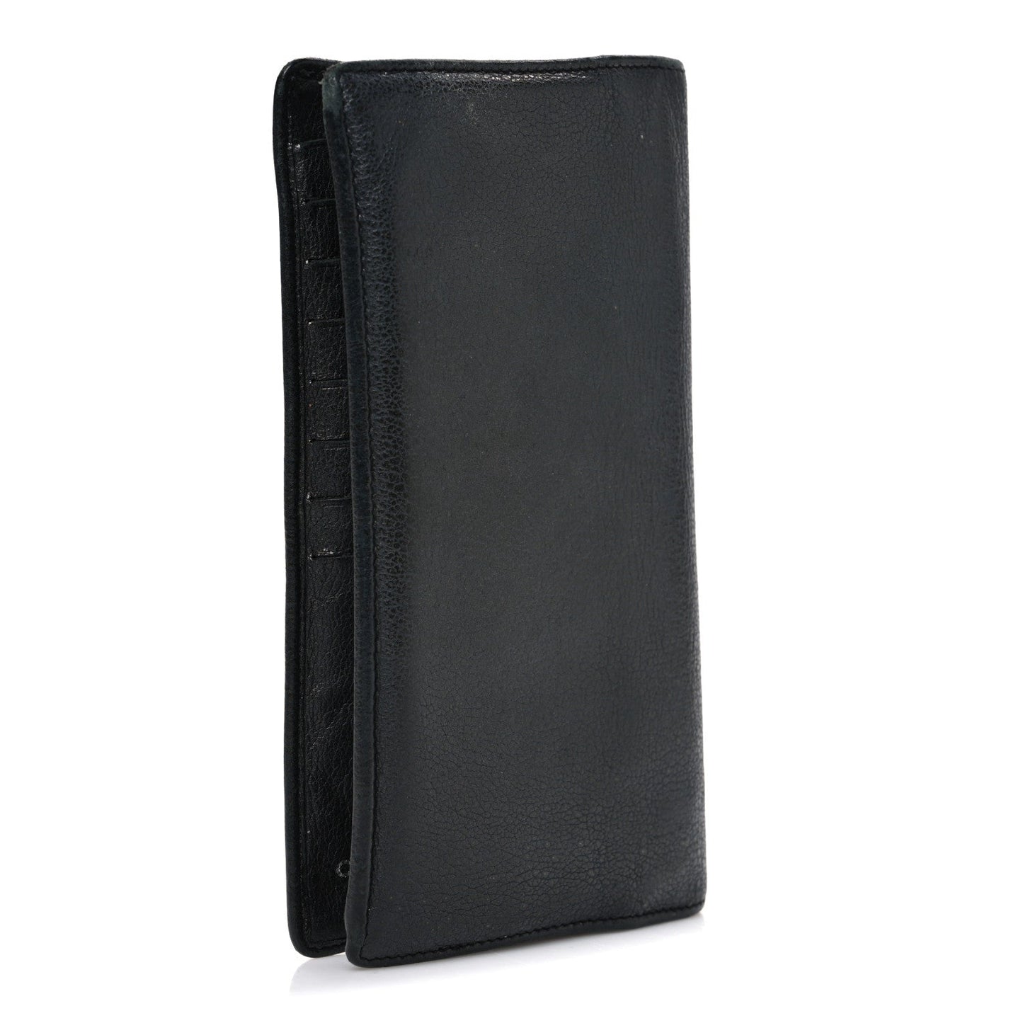 Goatskin Camellia Embossed Yen Wallet Black
