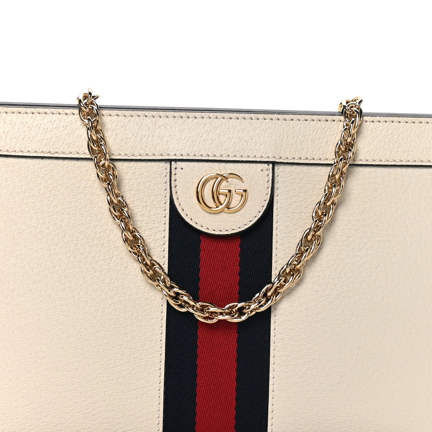 Textured Calfskin Web Small Ophidia Chain Shoulder Bag Mystic White