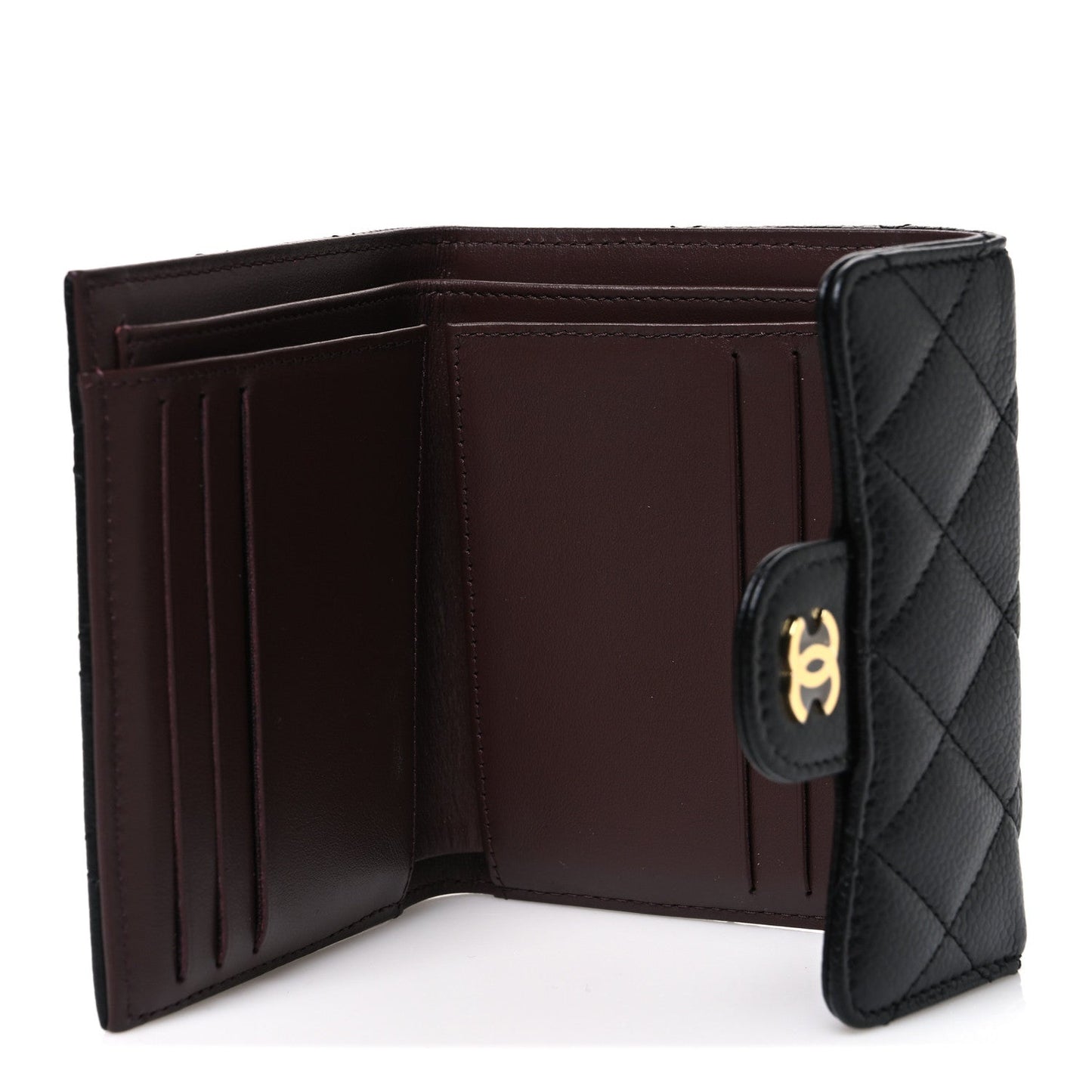 Caviar Quilted Compact Flap Wallet Black
