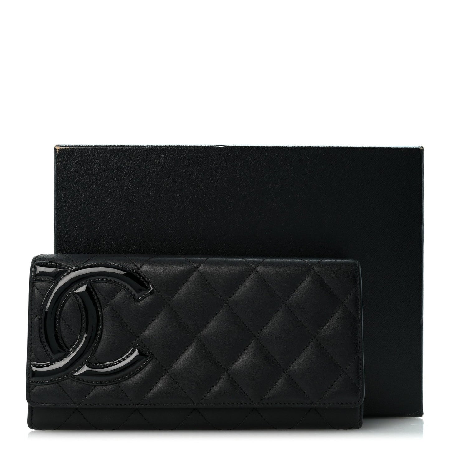 Calfskin Quilted Cambon Long Double Wallet Black