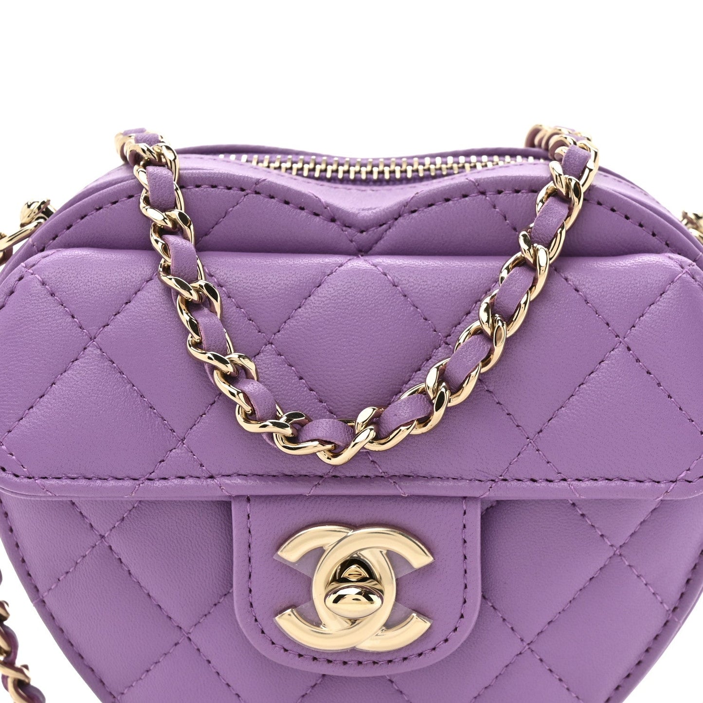 Lambskin Quilted CC In Love Heart Clutch With Chain Purple