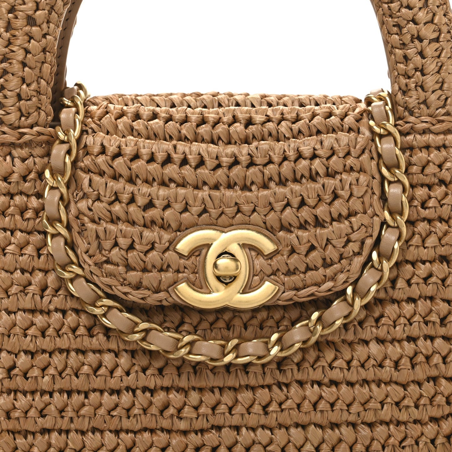 Braided Raffia Nano Kelly Flap Bag Dark Beige
