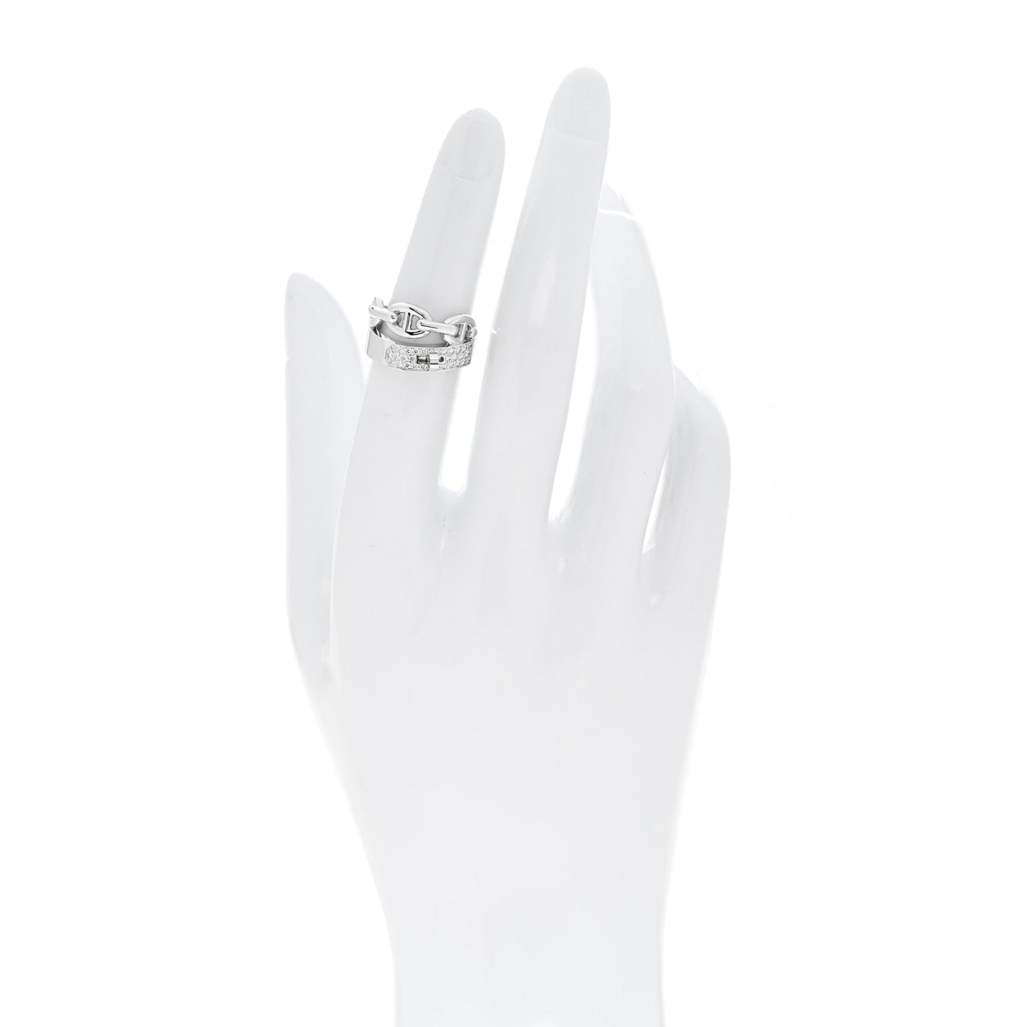 18K White Gold Kelly Diamond Double Tour Chaine d'Ancre Pave Ring 50 5.5