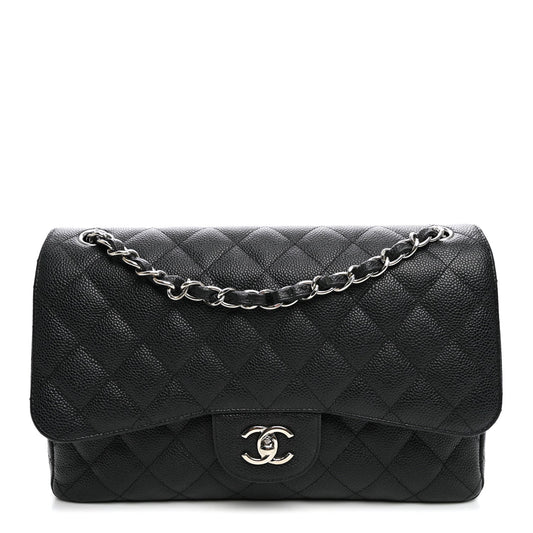 Caviar Quilted Jumbo Double Flap Black