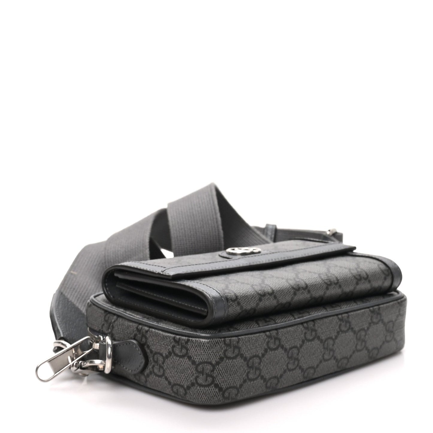 GG Supreme Monogram Textured Dollar Calfskin Mini Ophidia Bag Graphite Grey