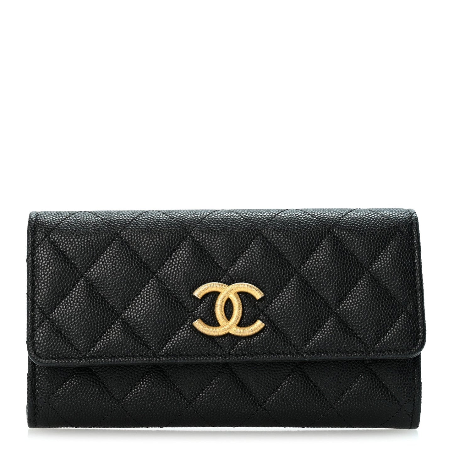 Caviar Quilted Textured CC Flap Wallet Black