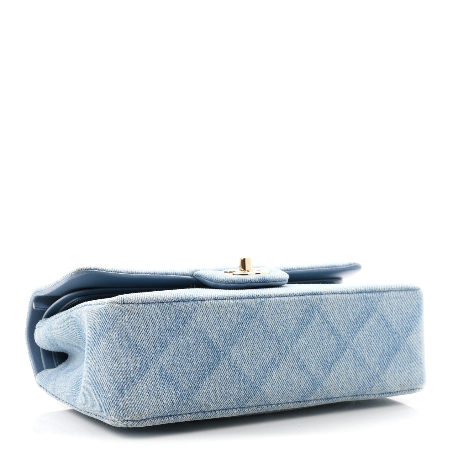 Printed Denim Quilted Small Double Flap Light Blue