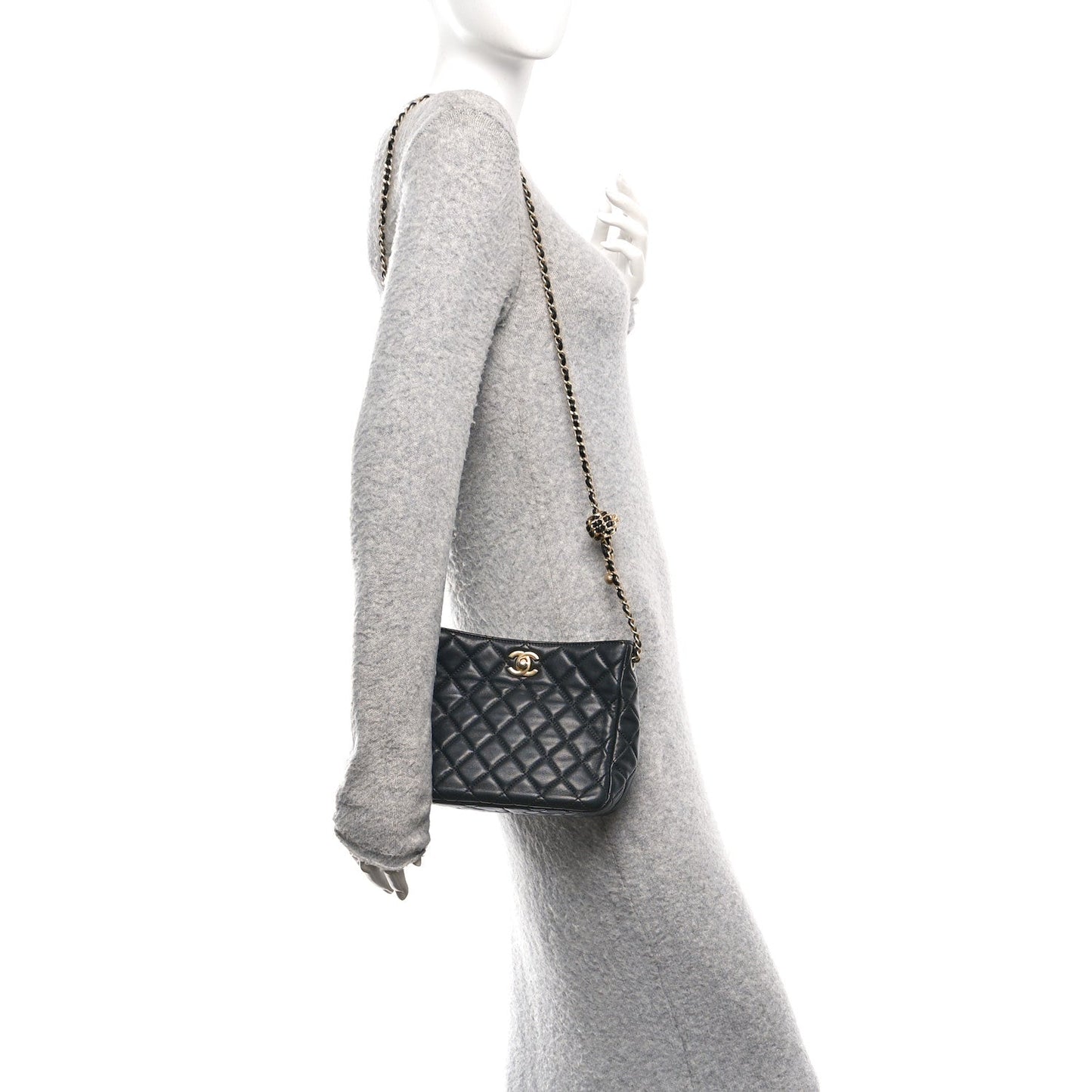 Lambskin Quilted Small Pearl Crush Hobo Black
