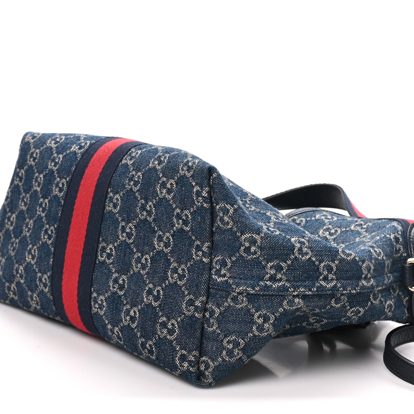 Denim GG Monogram Web Small Giglio Tote Blue White