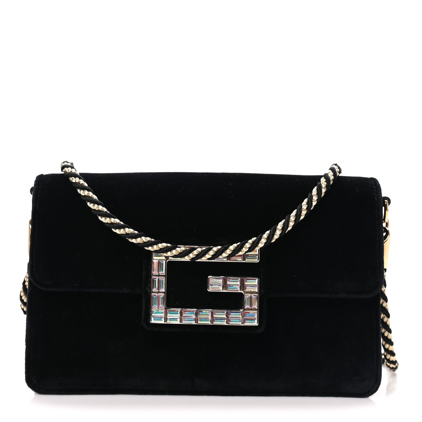 Velvet Crystal Square G Shoulder Bag Black