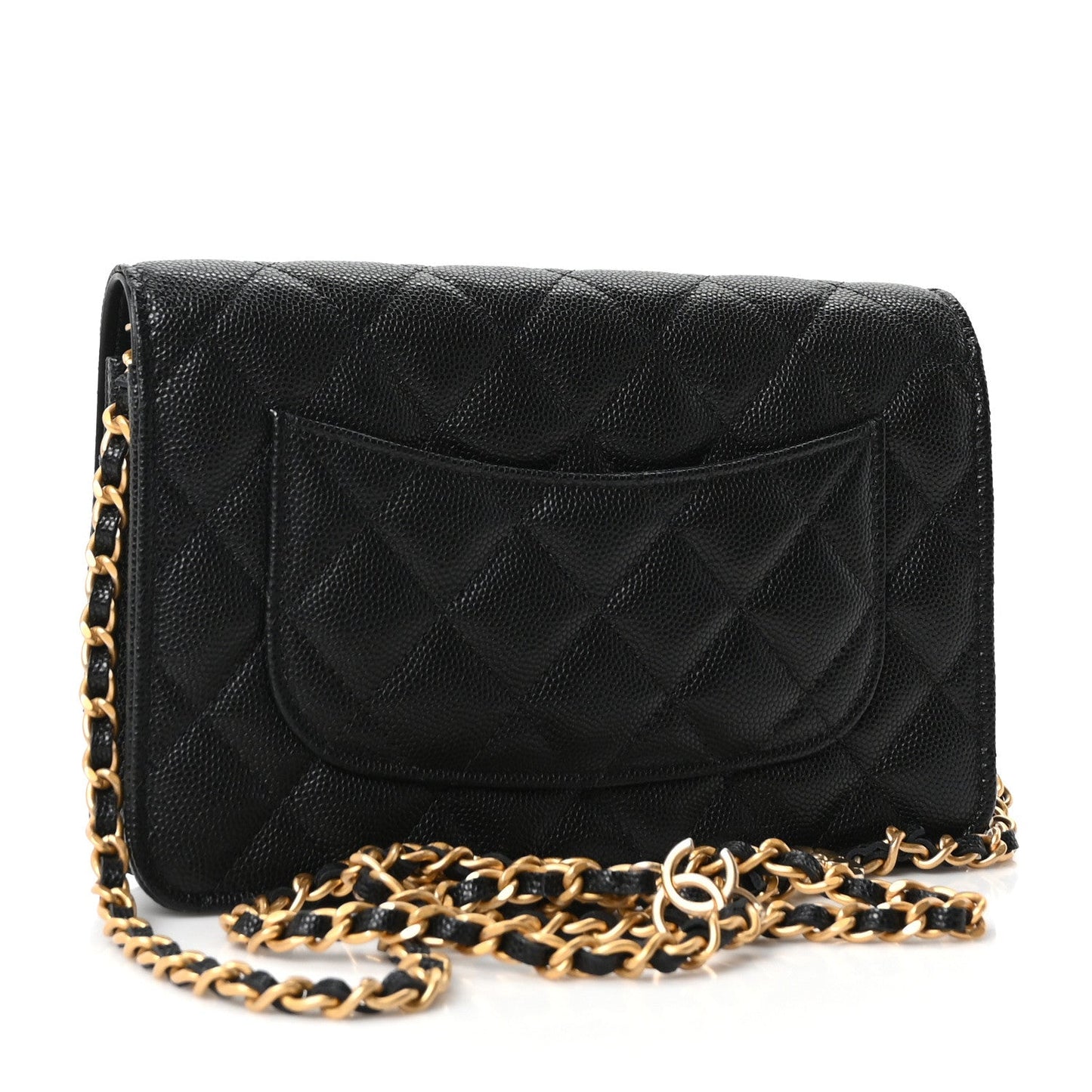 Caviar Quilted Camellia Wallet On Chain WOC Black