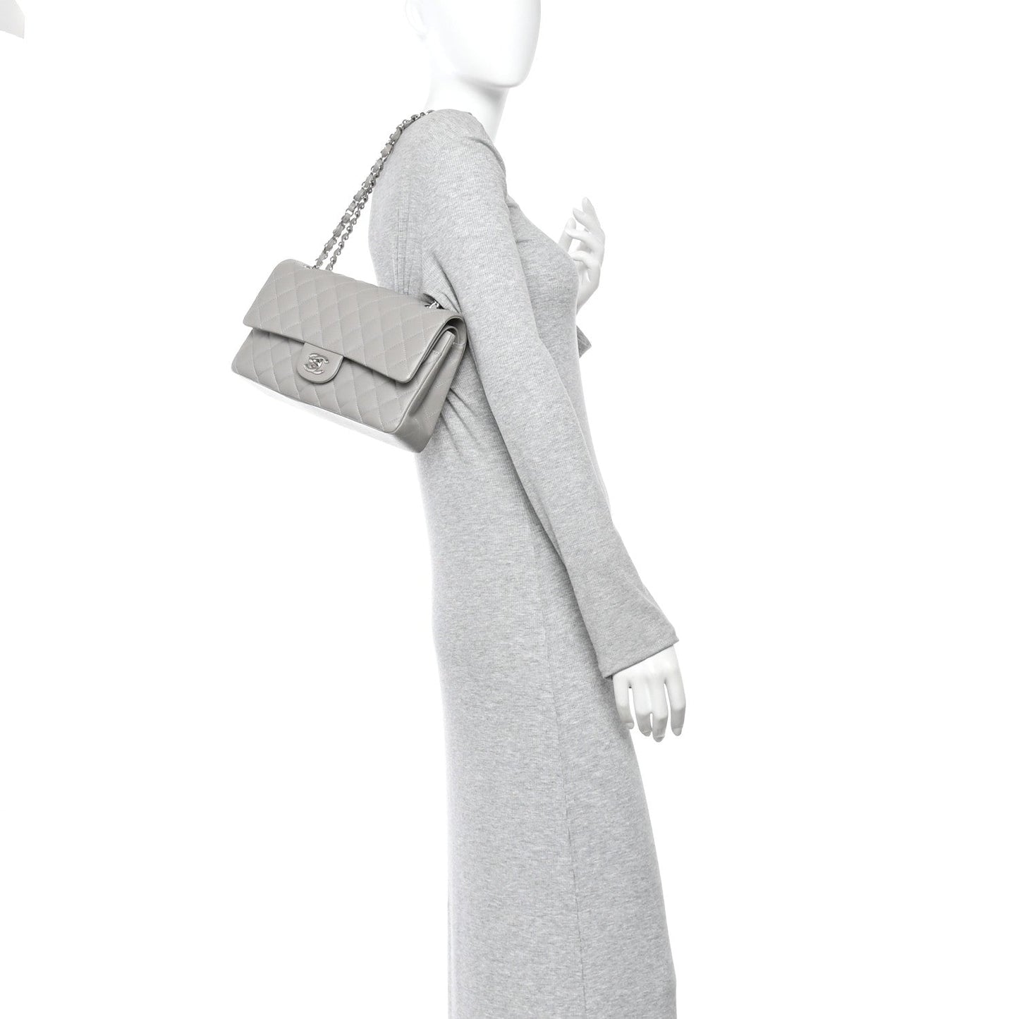 Lambskin Quilted Medium Double Flap Grey