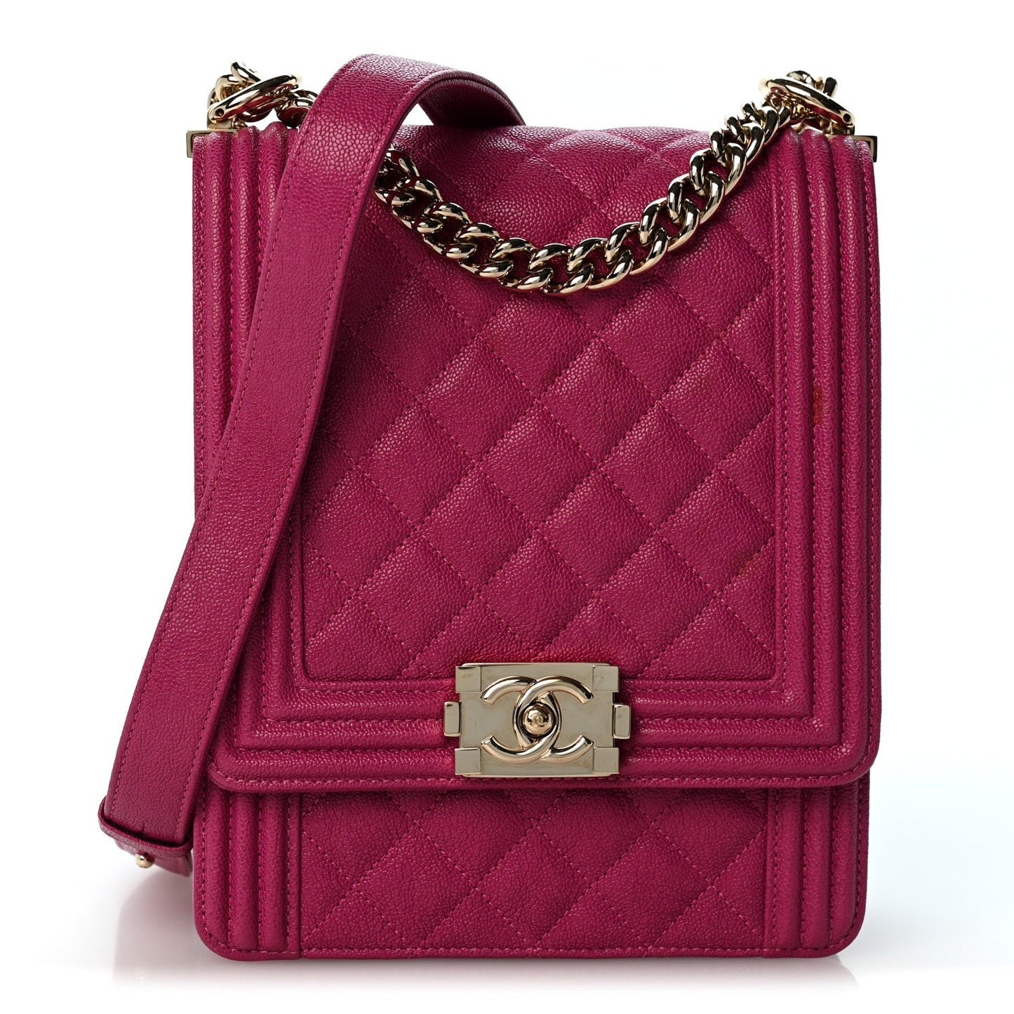 Caviar Quilted North South Boy Flap Fuchsia