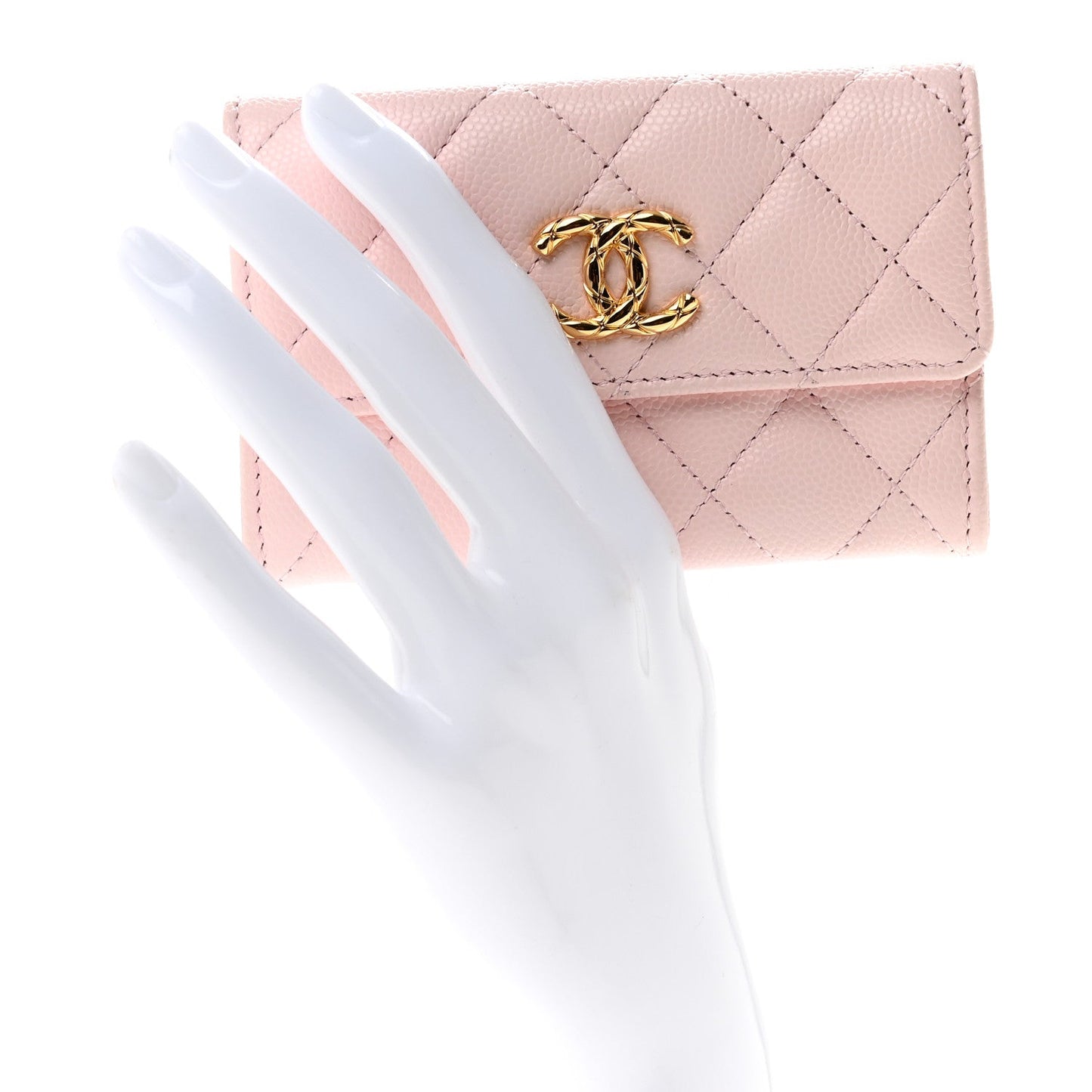 Caviar Quilted CC Flap Card Holder Rose
