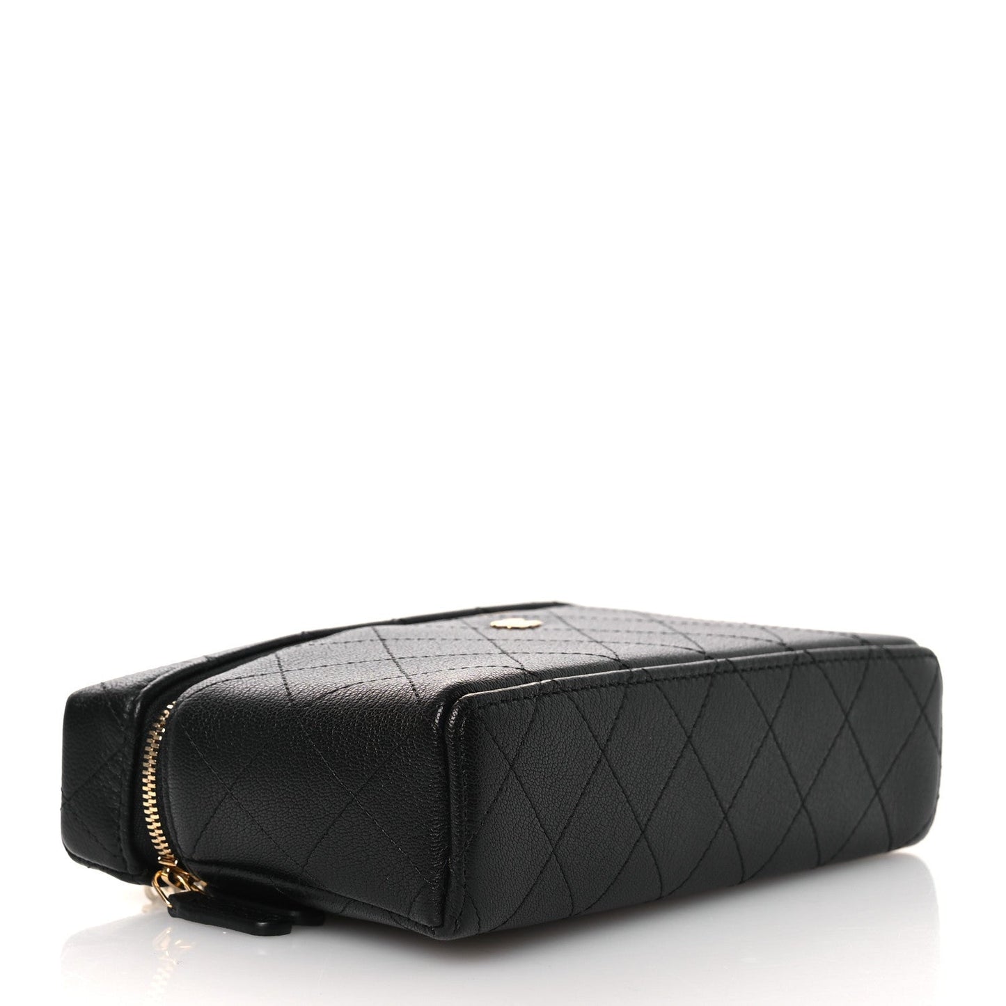 Goatskin Stitched Top Handle Slim Vanity With Chain Black