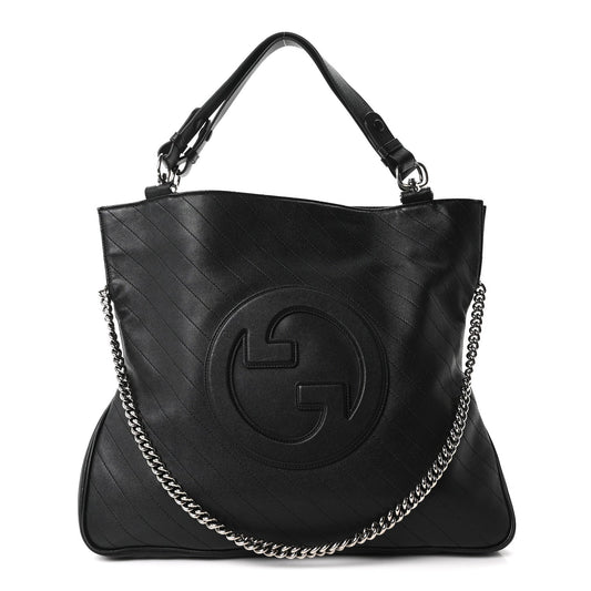 Sakai Be Green Calfskin Diagonal Stitched Medium Blondie Tote Black