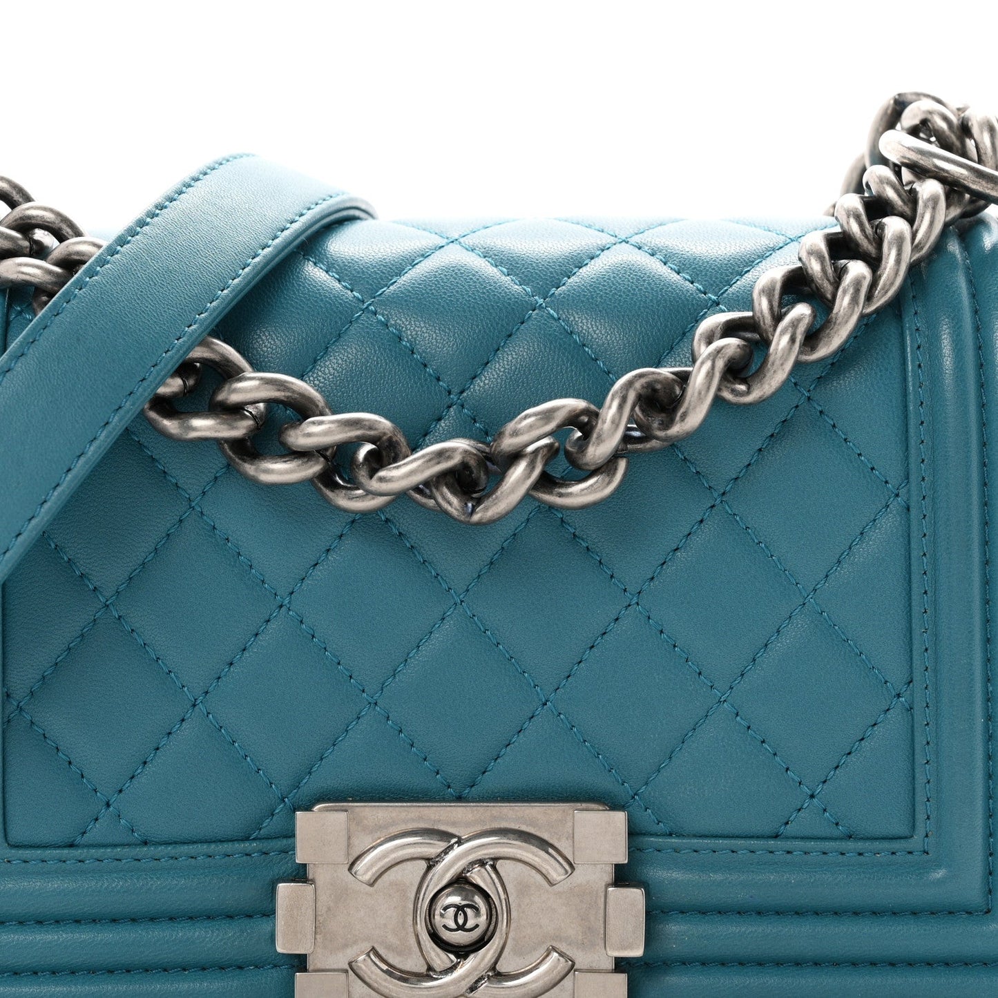 Lambskin Quilted Small Boy Flap Dark Turquoise