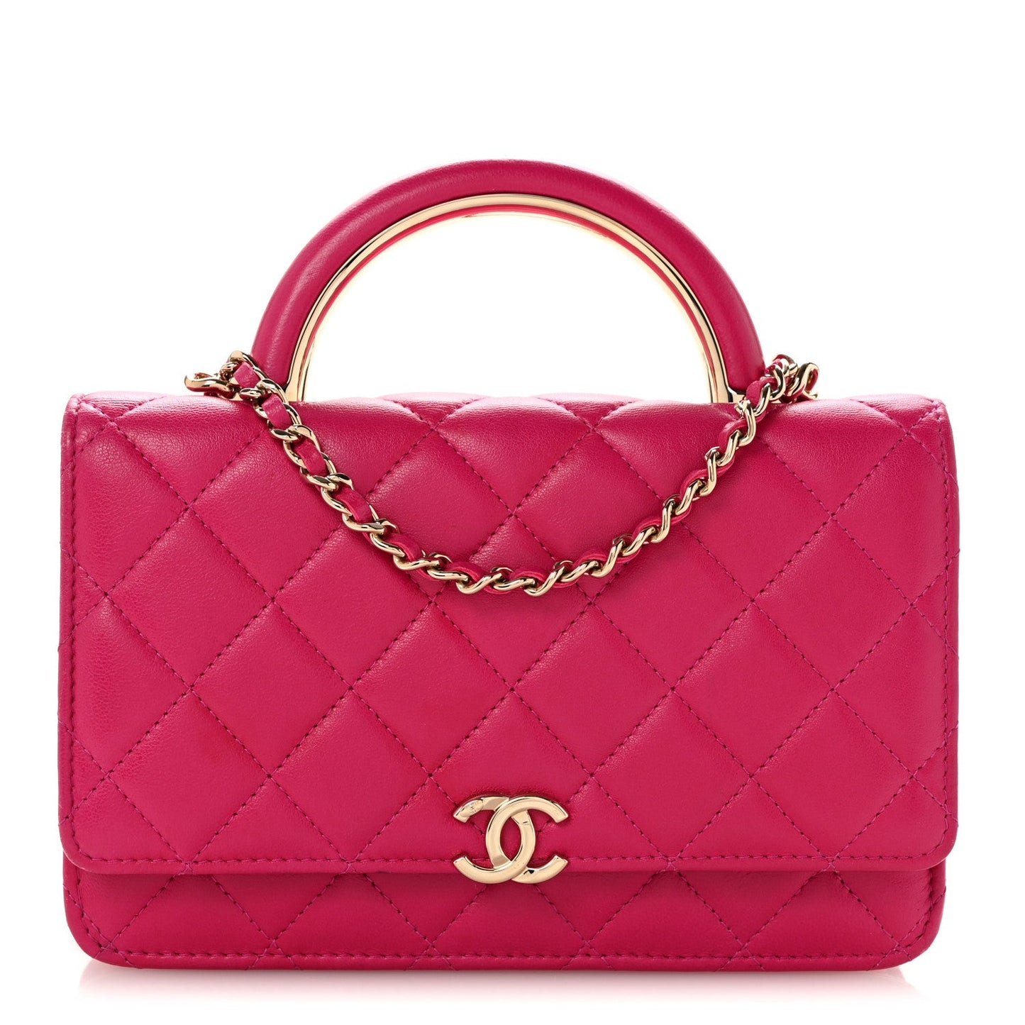 Lambskin Quilted Top Handle Wallet On Chain WOC Pink