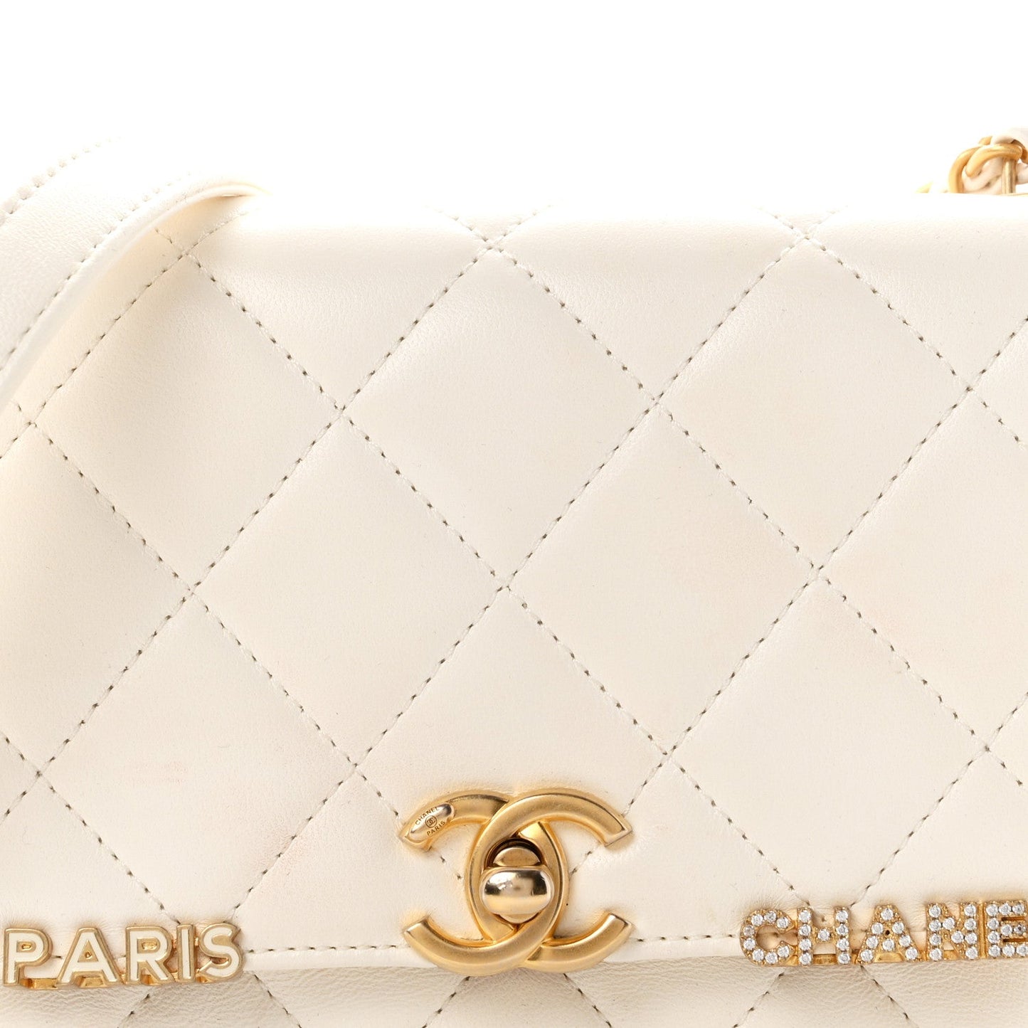 Lambskin Enamel Strass Quilted Mini Paris Monaco Flap White
