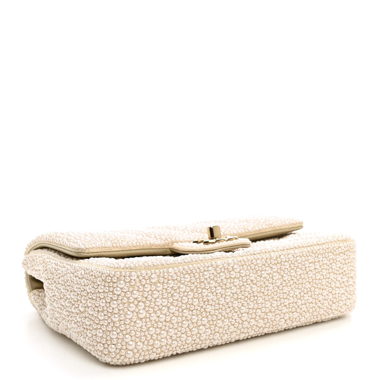 Metallic Lambskin Quilted Pearl Flap Gold White