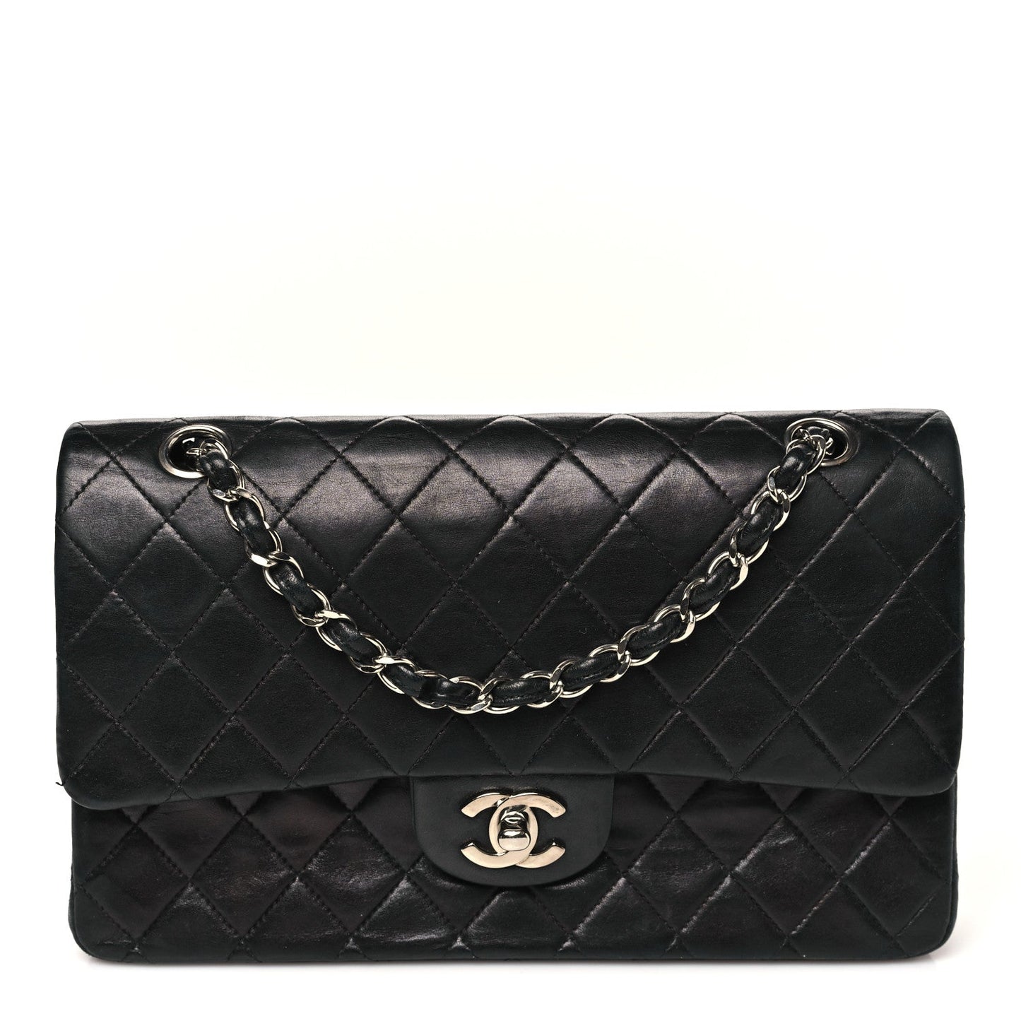 Lambskin Quilted Medium Double Flap Black