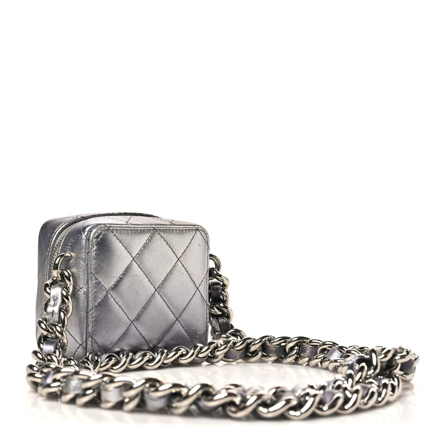 Gradient Metallic Lambskin Quilted Like A Wallet Clutch With Chain Silver Purple