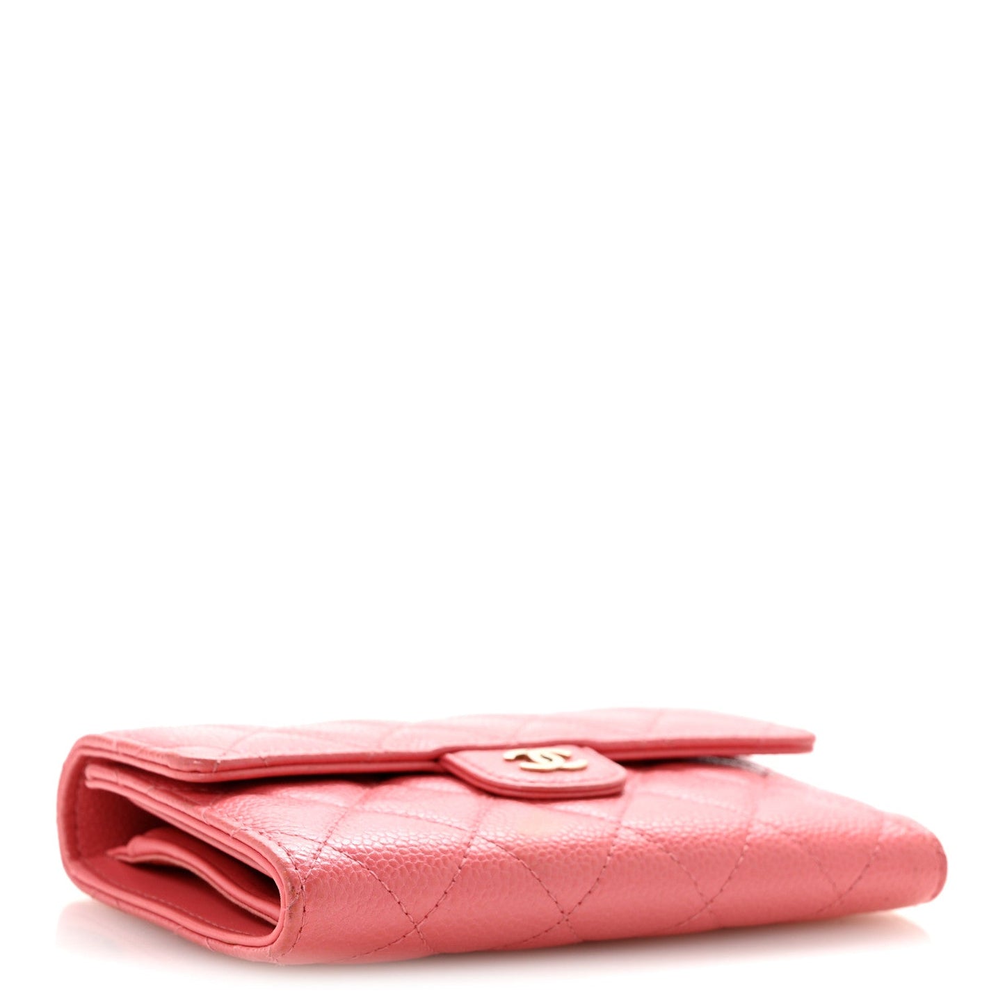 Metallic Caviar Quilted Medium Flap Wallet Pink