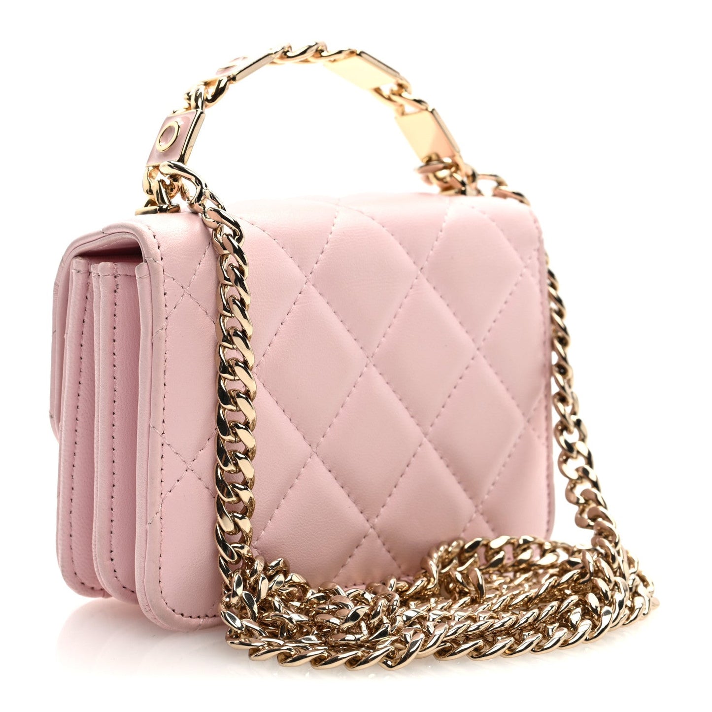 Lambskin Quilted Pick Me Up Clutch With Chain Pink