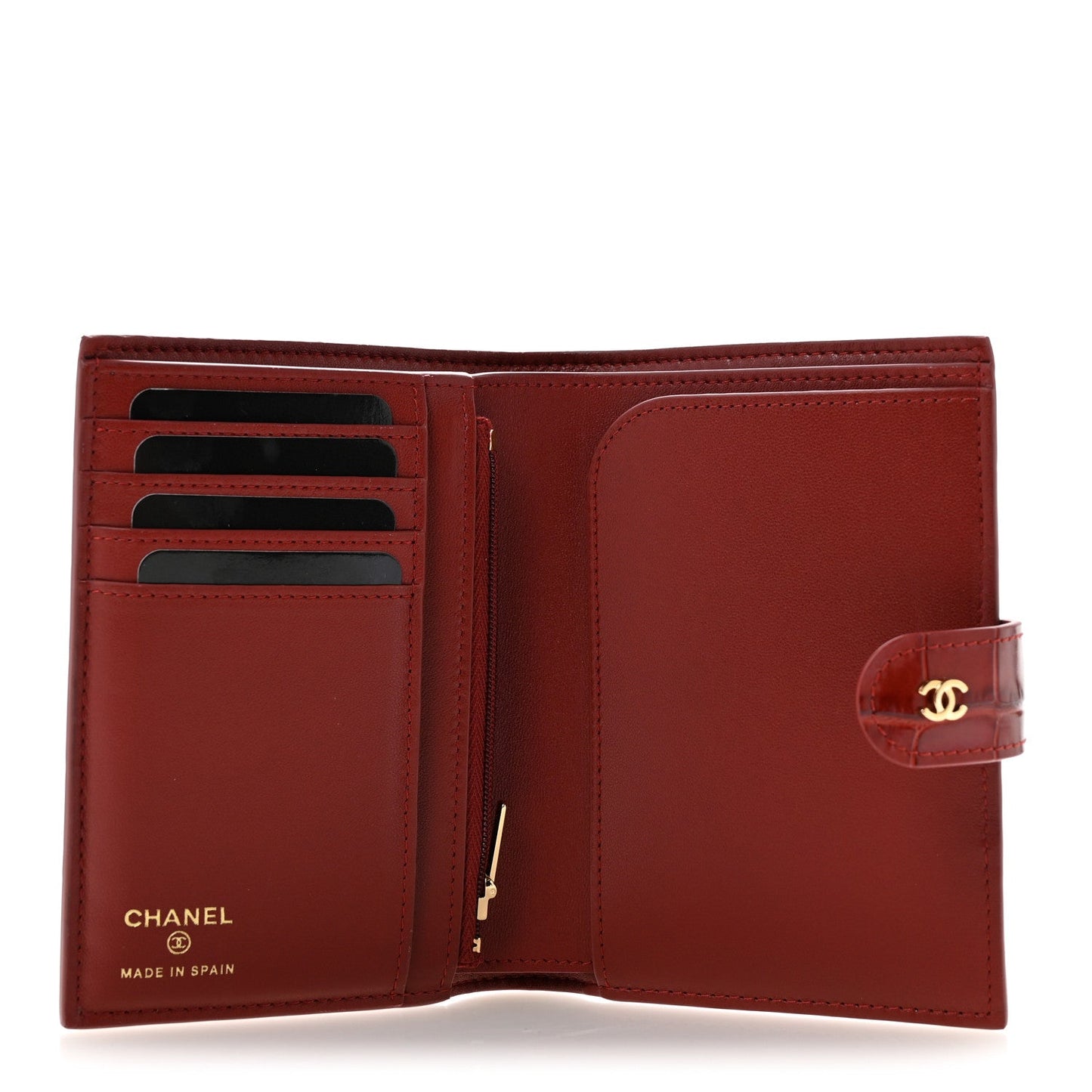 Calfskin Crocodile Embossed Crococo Passport Holder Burgundy