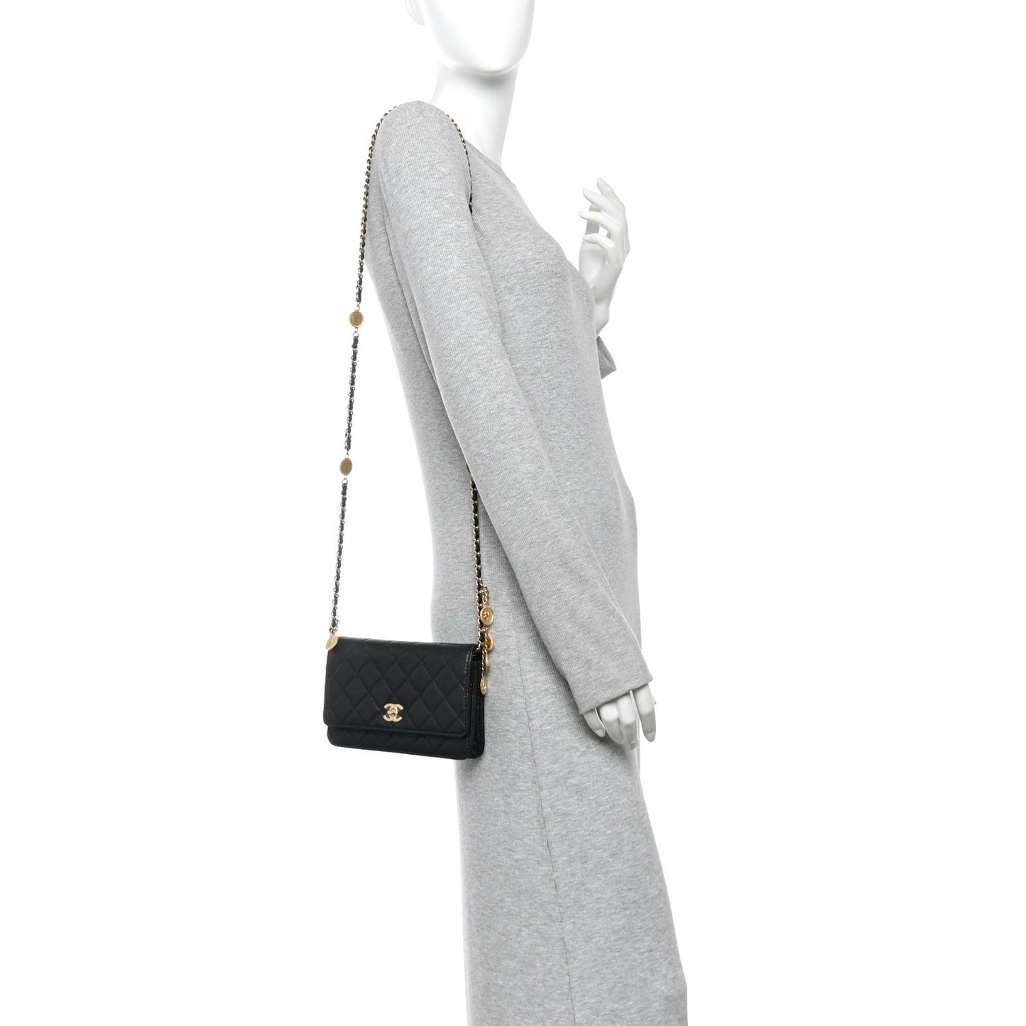 Caviar Quilted Medallion Wallet on Chain WOC Black