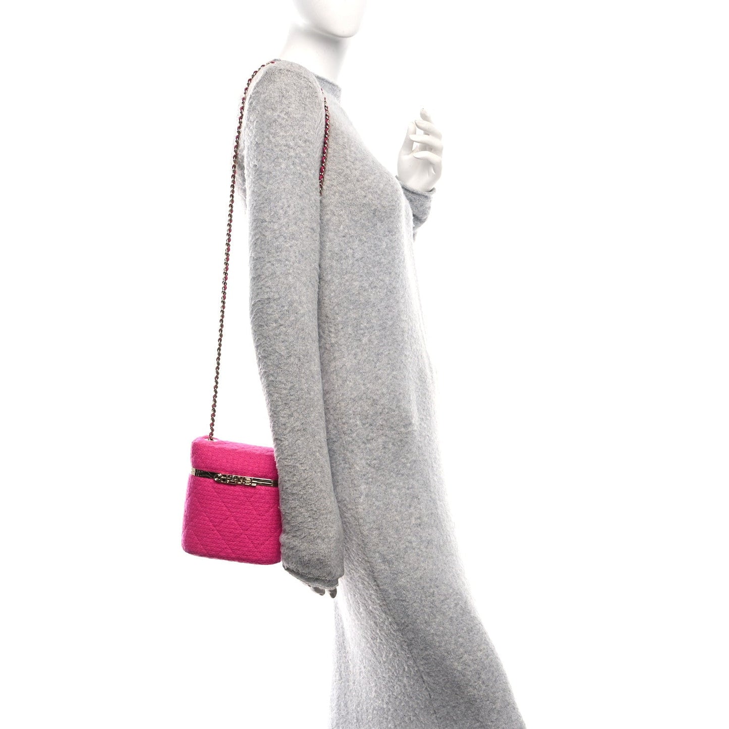 Tweed Quilted Small Vanity Case Fuchsia