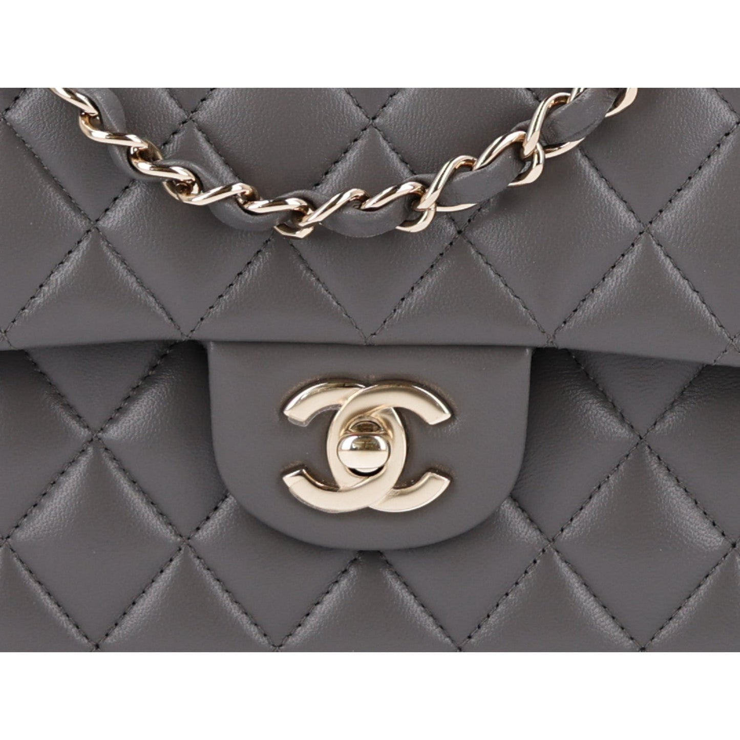 Lambskin Quilted Small Double Flap Grey