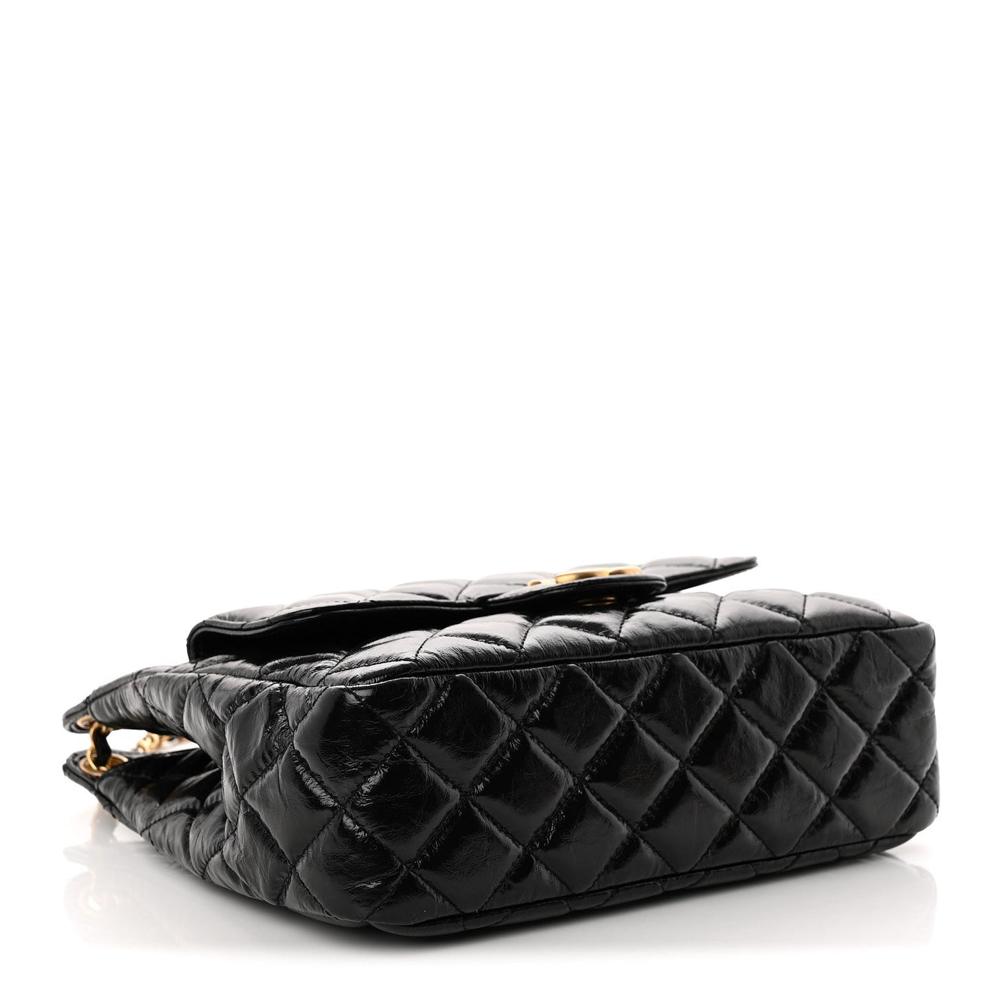 Shiny Crumpled Calfskin Quilted Wavy CC Hobo Black