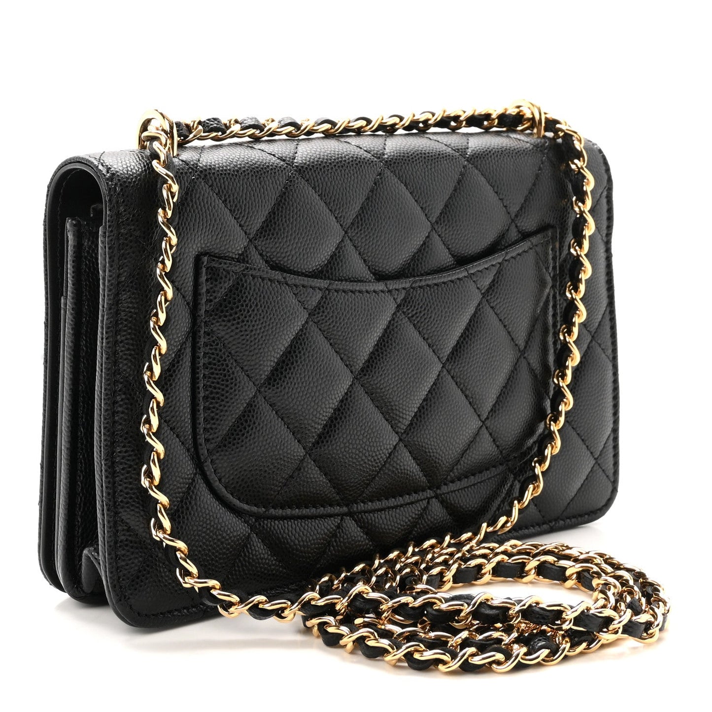 Caviar Quilted Pocket Twins Clutch With Chain Black