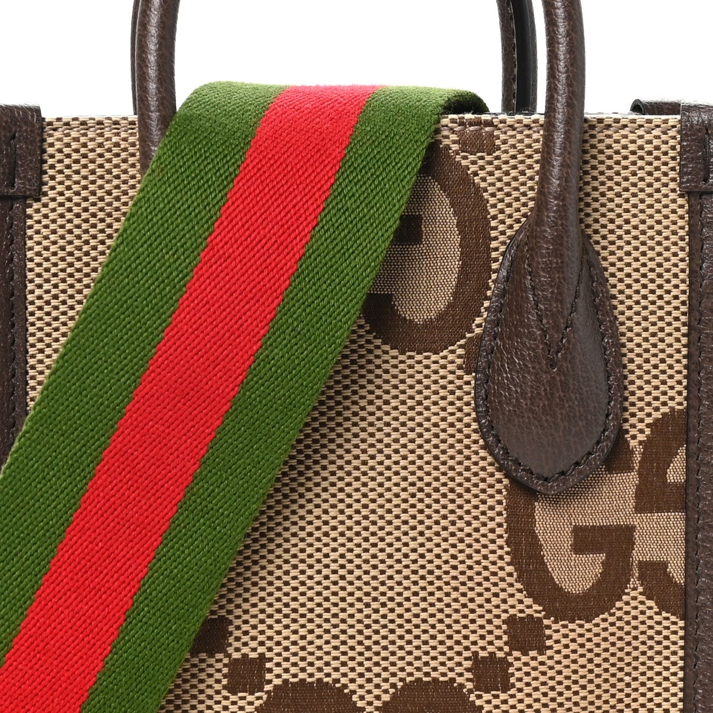 Monogram Jumbo GG Textured Dollar Calfskin Web Mini Vertical Tote Camel Ebony New Acero