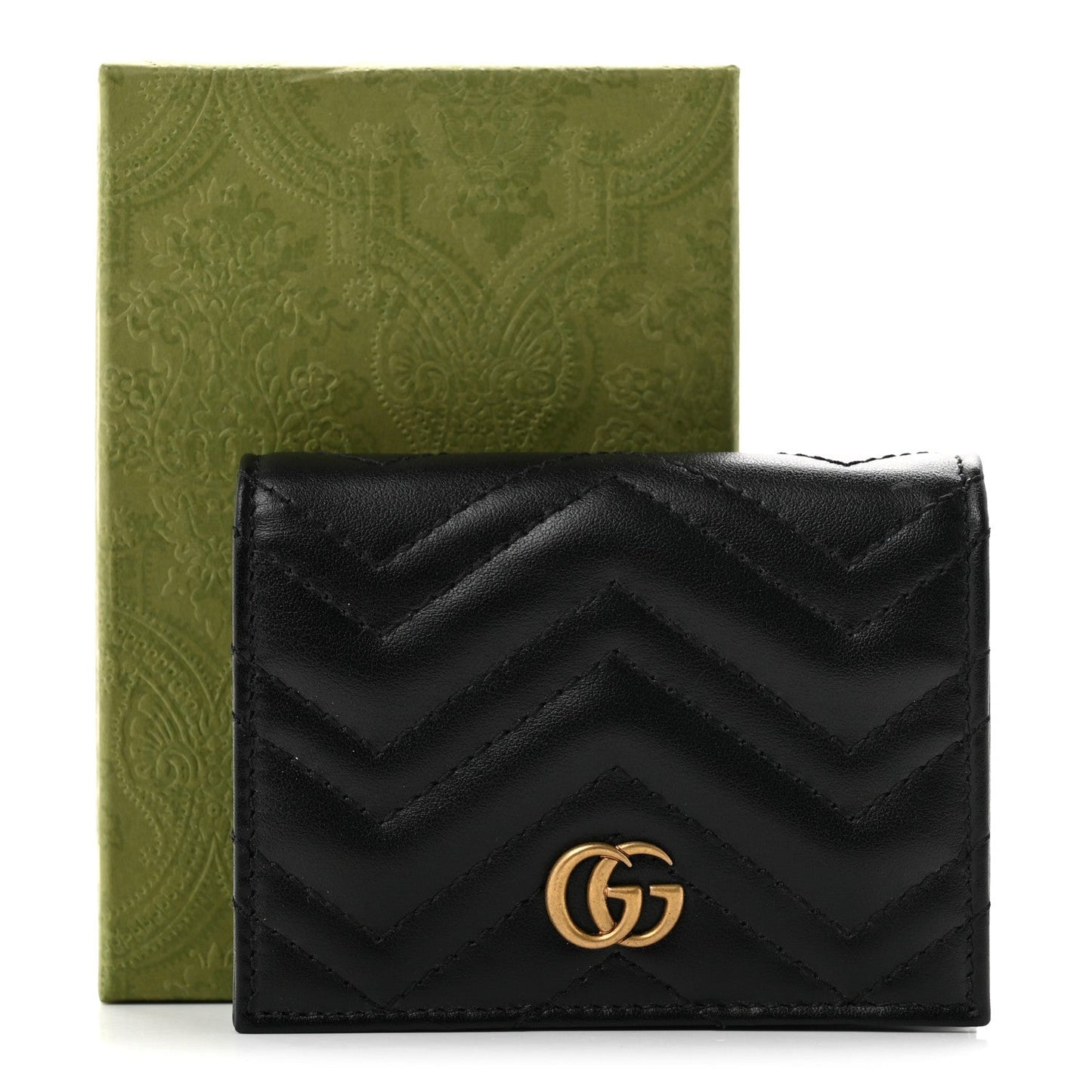 Calfskin Matelasse GG Marmont Card Case Wallet Black