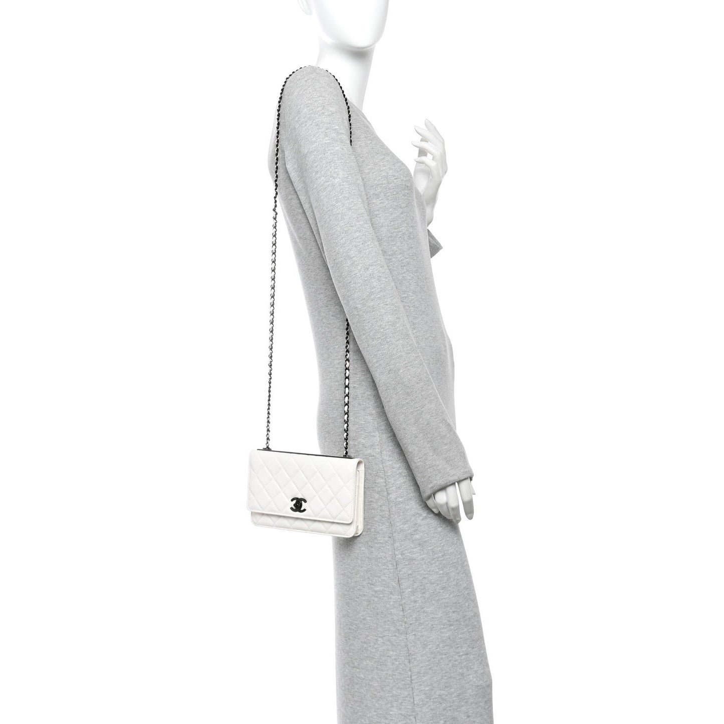 Lambskin Quilted Mini Trendy CC Wallet On Chain WOC White
