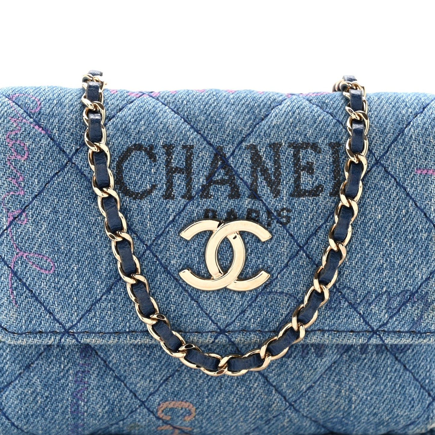 Denim Quilted Denim Mood Clutch With Chain Blue Multicolor