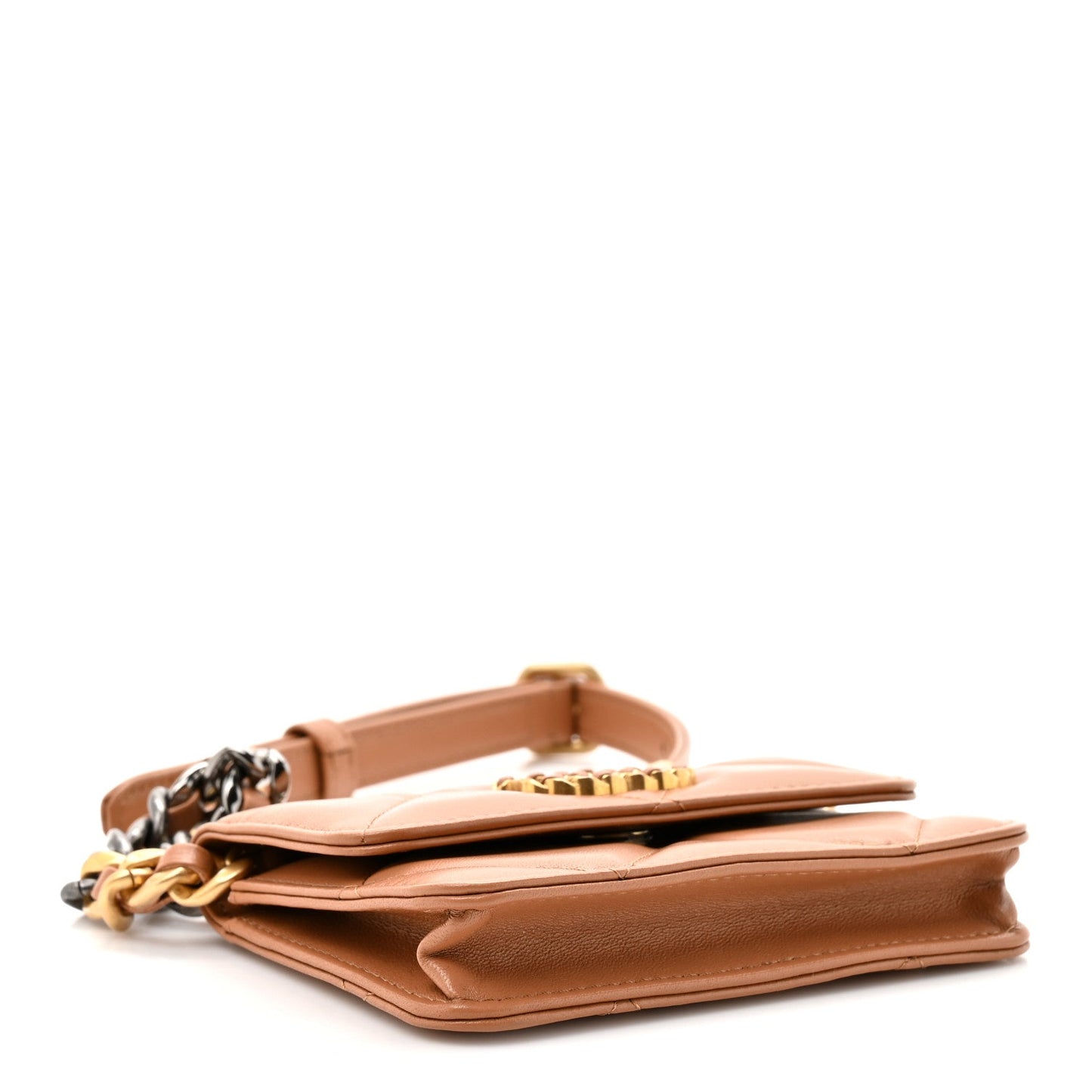 Lambskin Quilted Chanel 19 Flap Belt Bag Brown