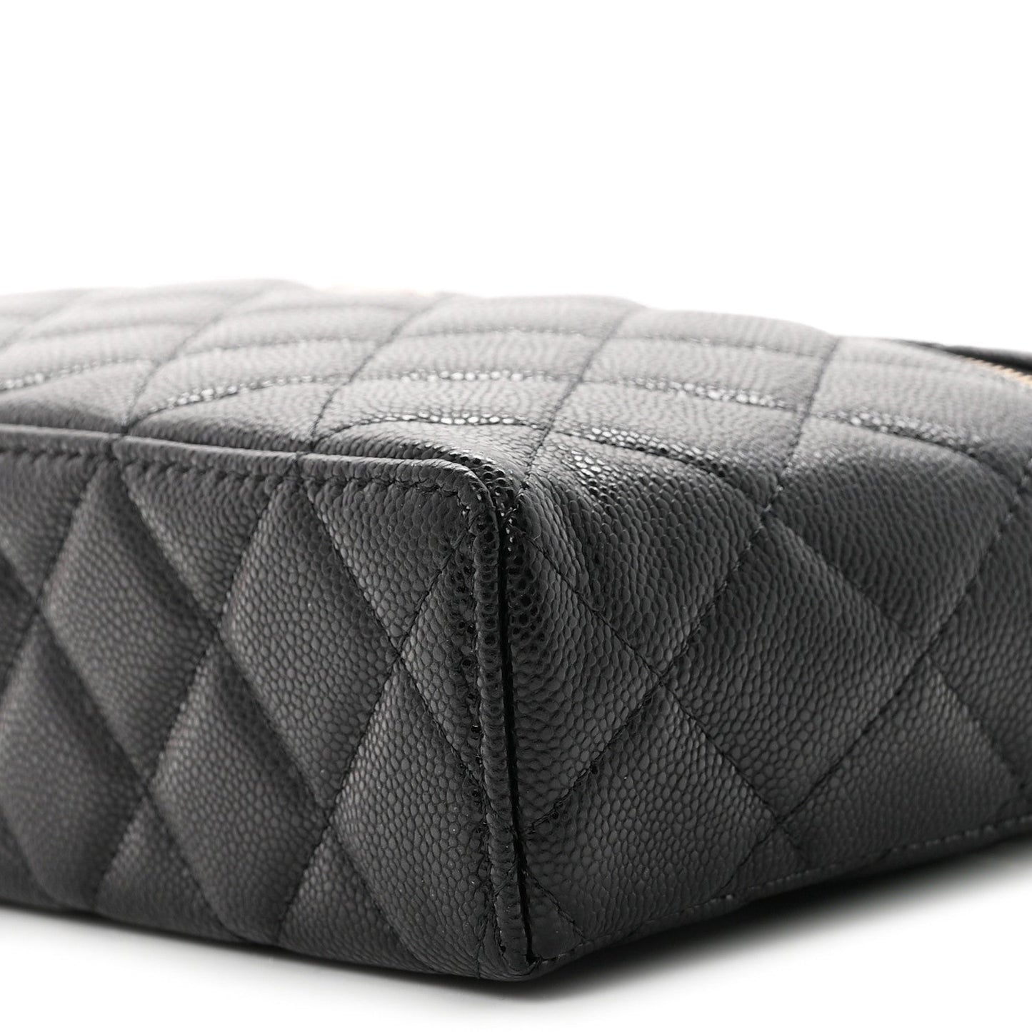 Caviar Quilted Large Top Handle Slim Vanity With Chain Black