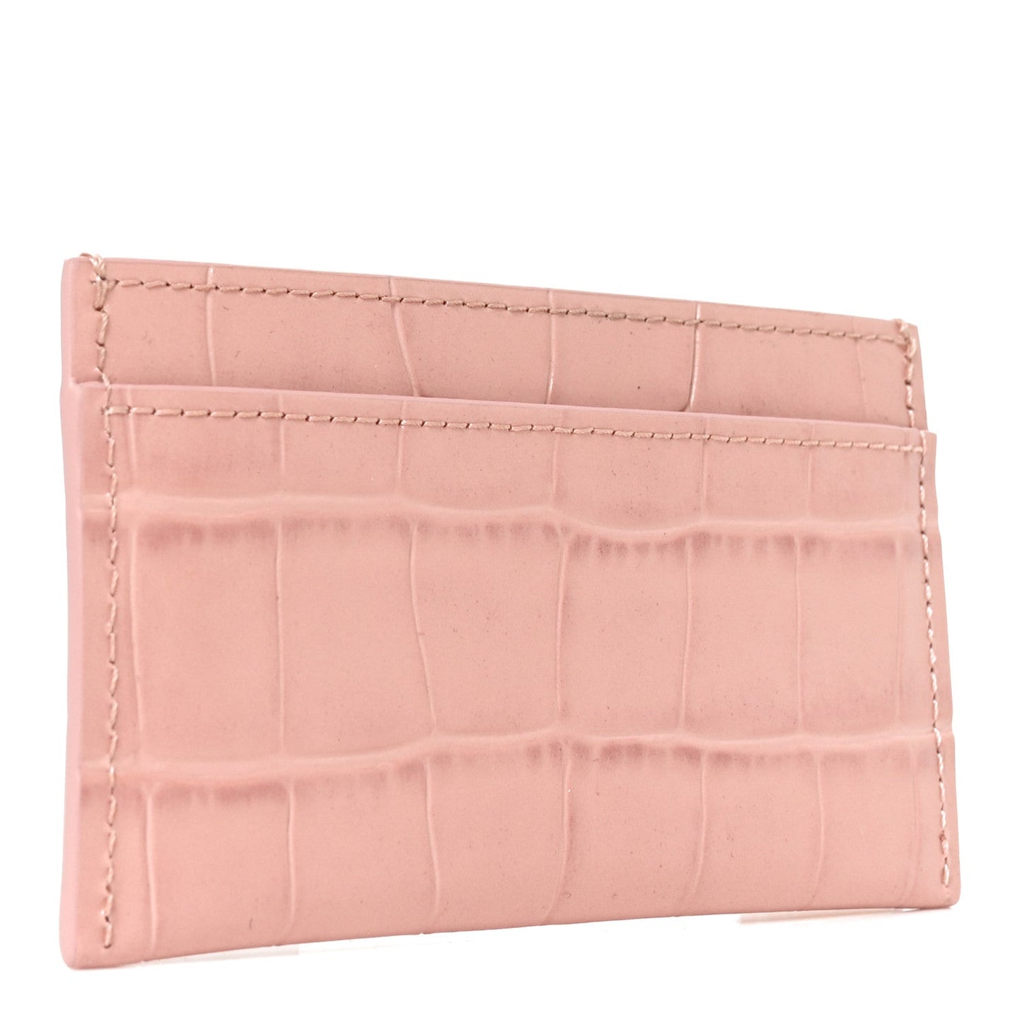 Calfskin Crocodile Embossed Crococo Card Holder Light Pink